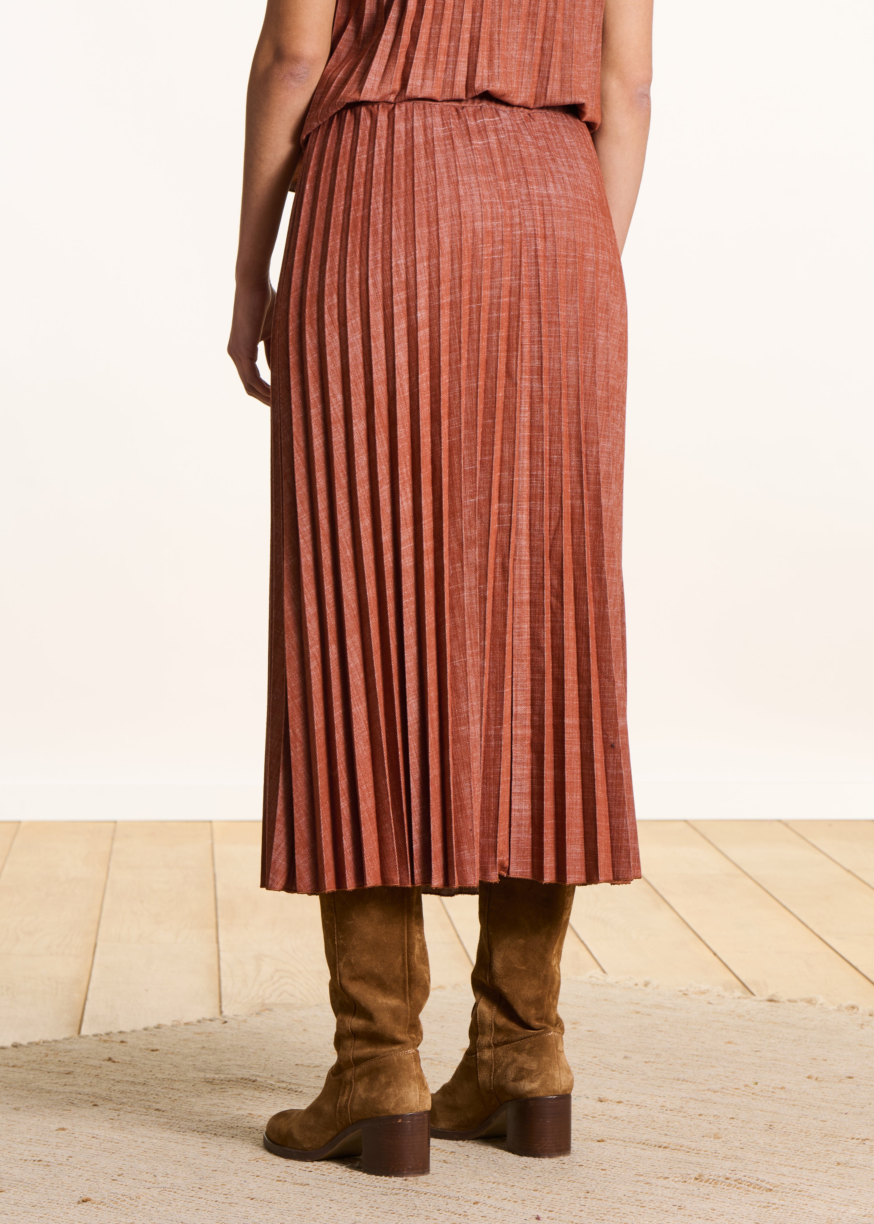 Jupe mi-longue en denim marron