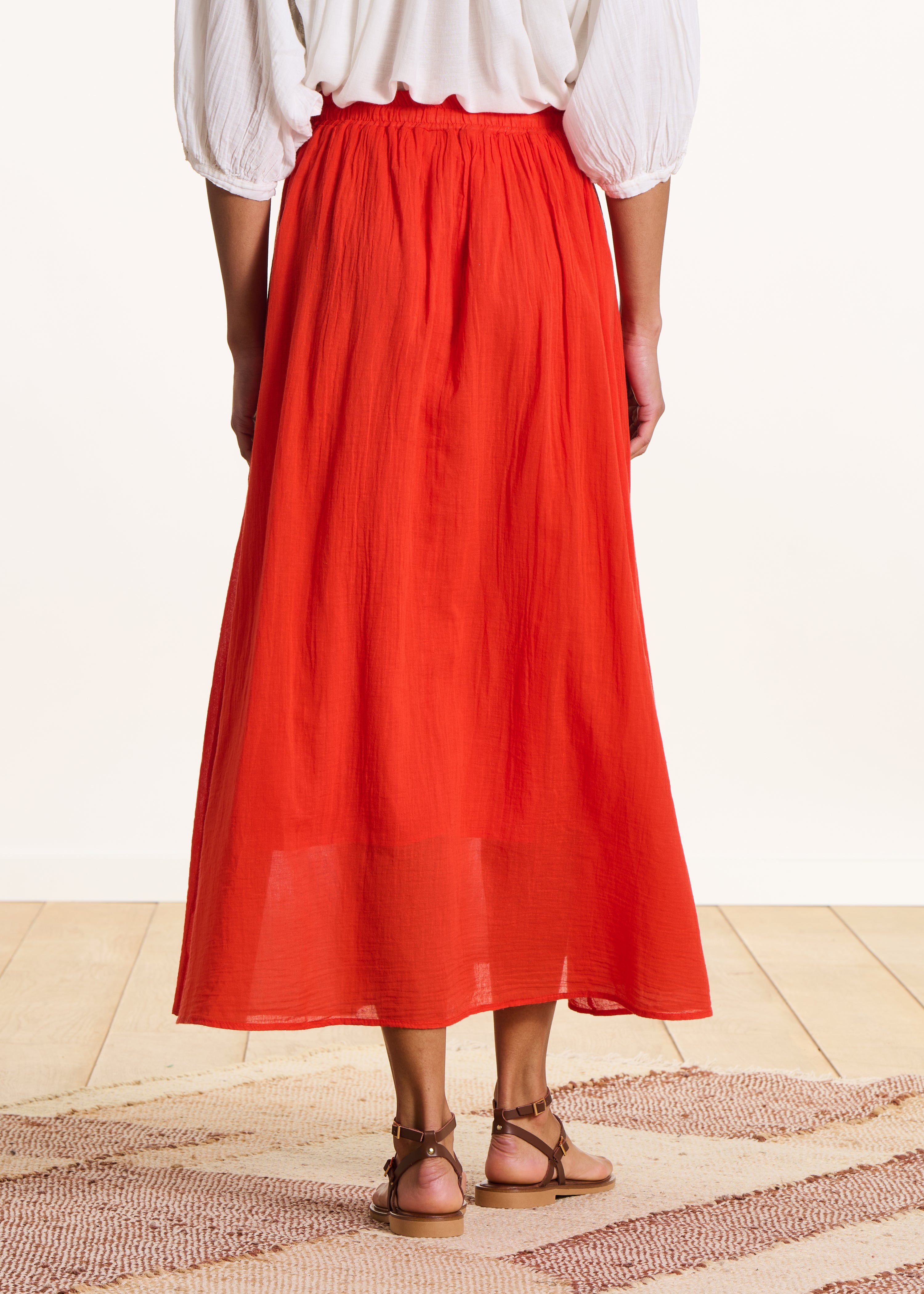 Long skirt in orange cotton voile