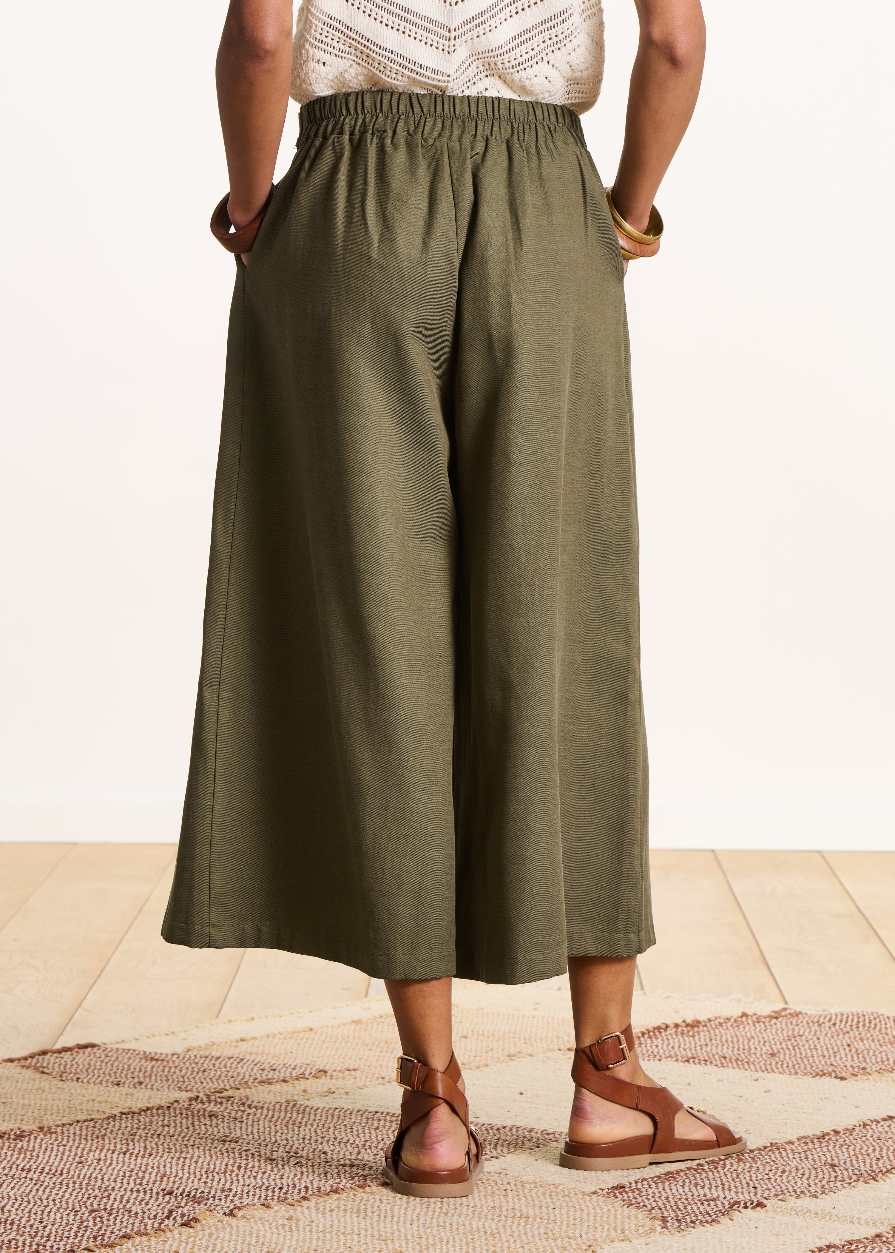 Wide Fluid Khaki 7/8-Length Pants