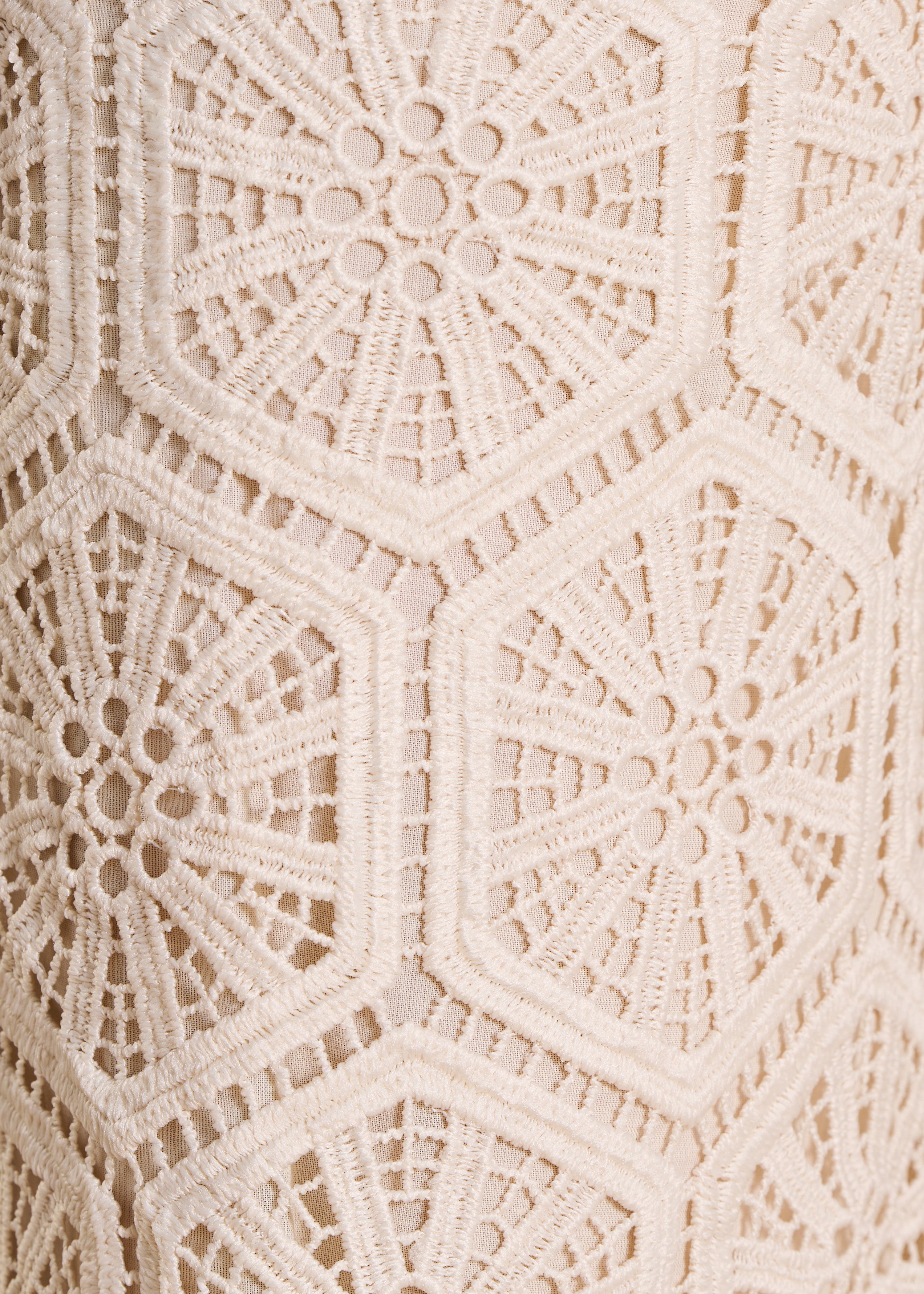 Pantalon droit écru en dentelle taille haute