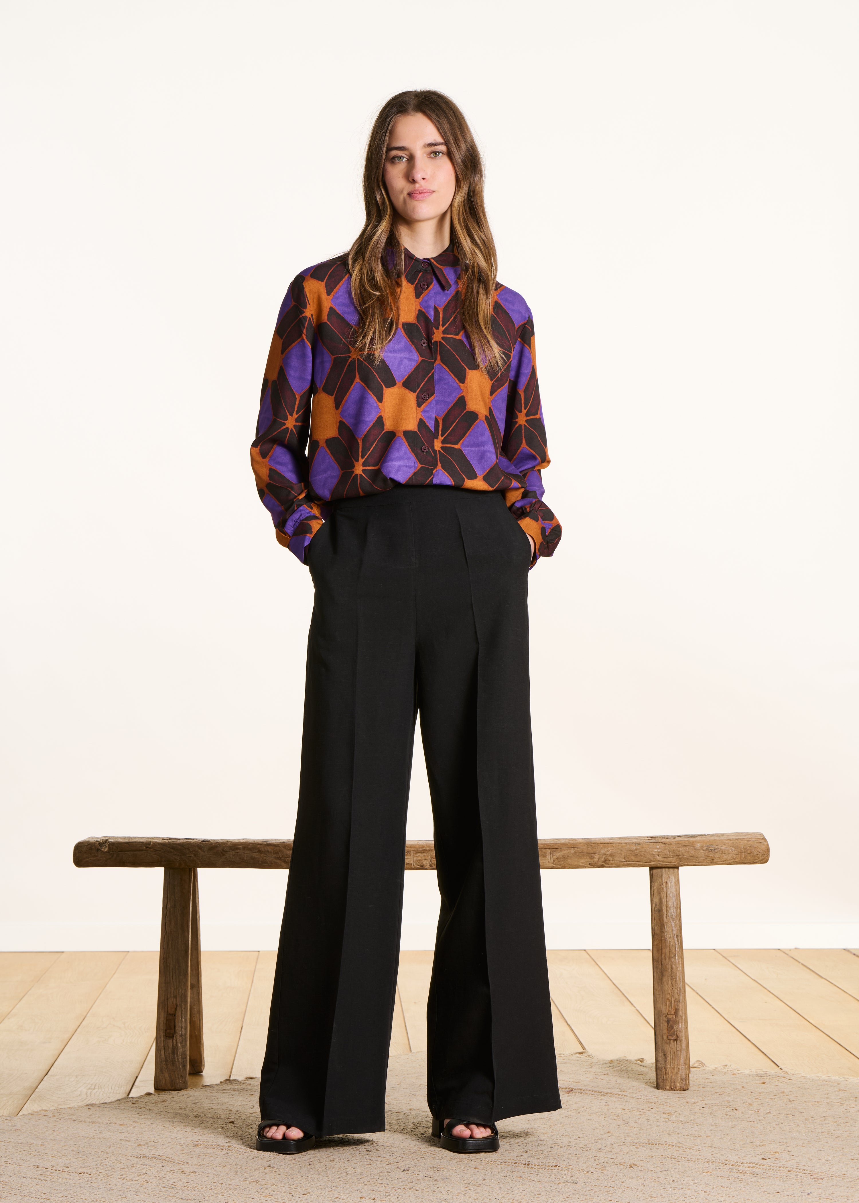 Zwarte wijde broek met hoge taille