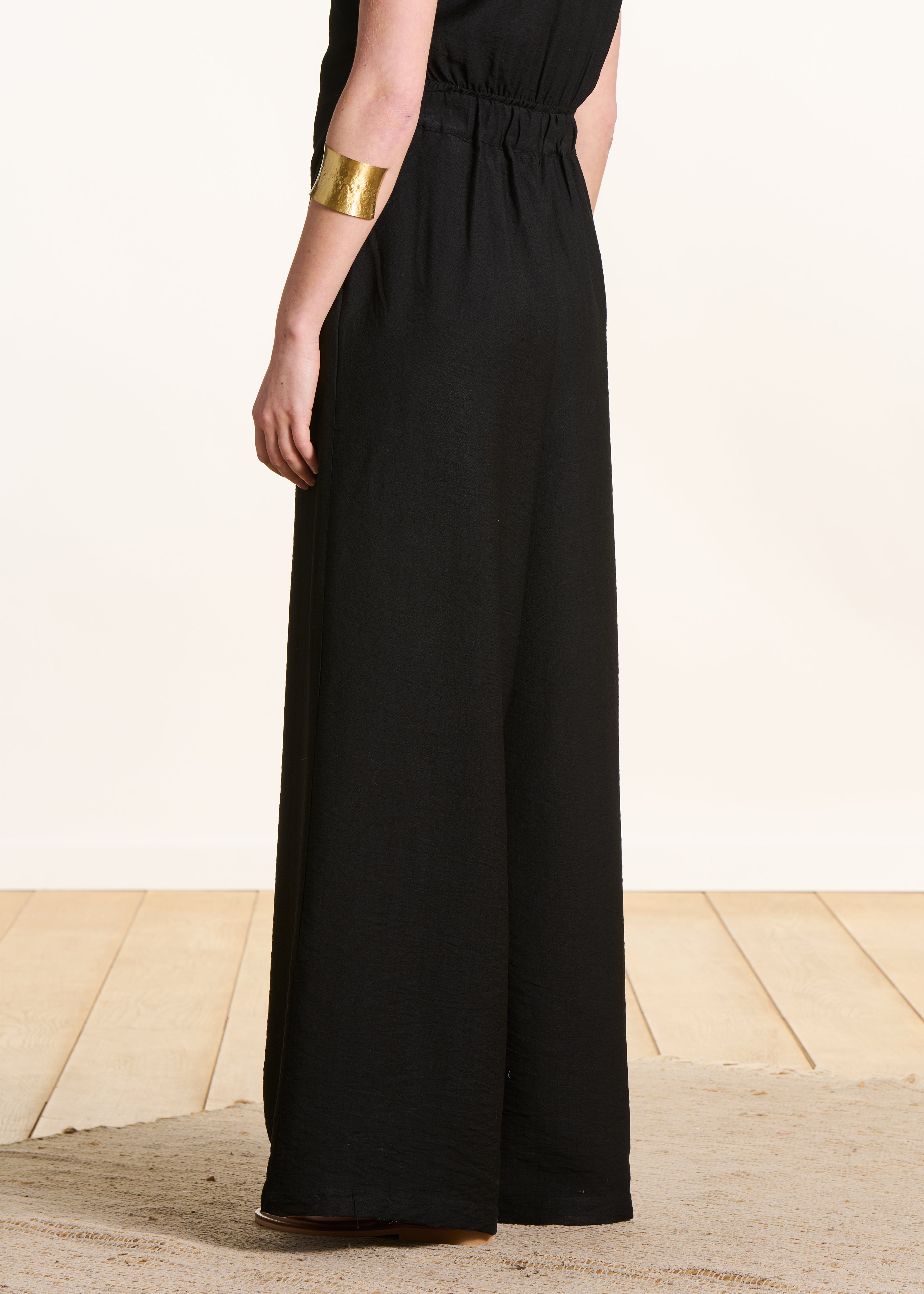 Zwarte wijde broek met elastische taille