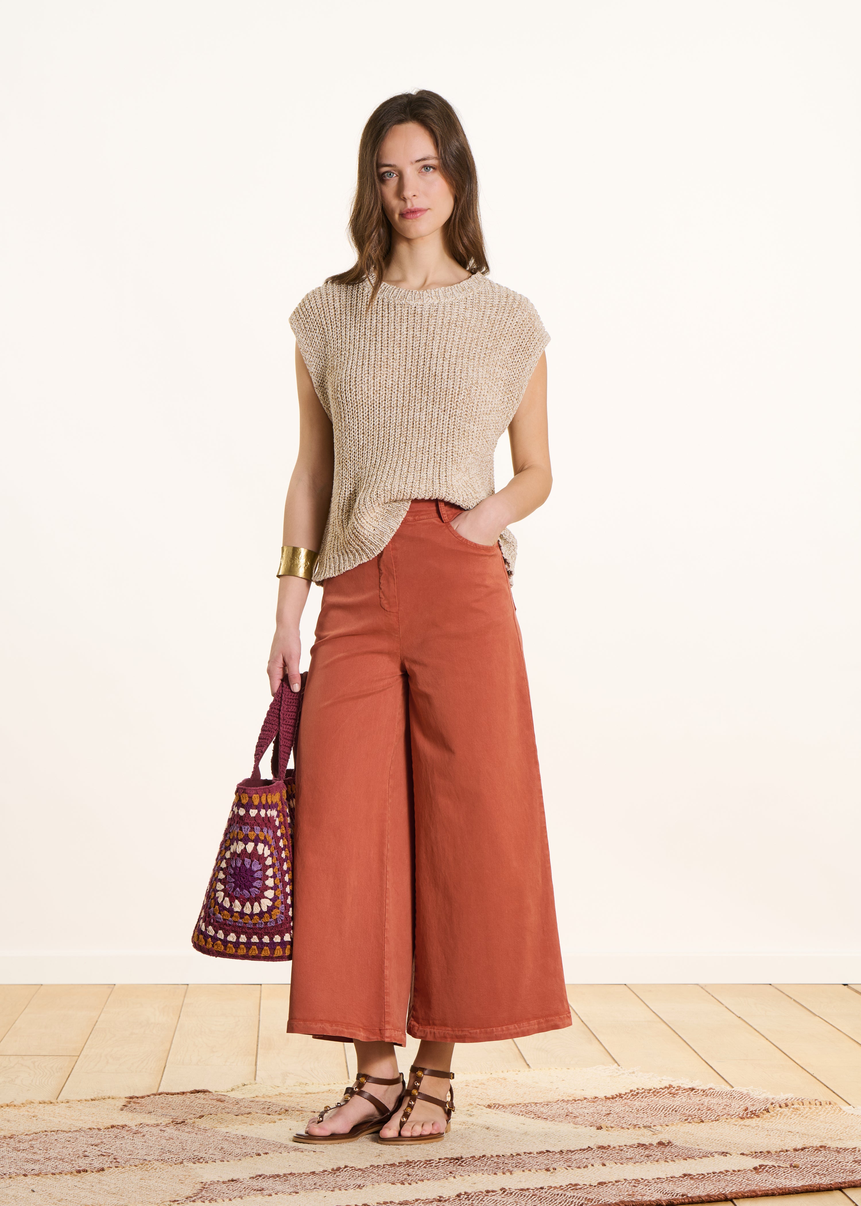 Pantalon marron large 7/8ème
