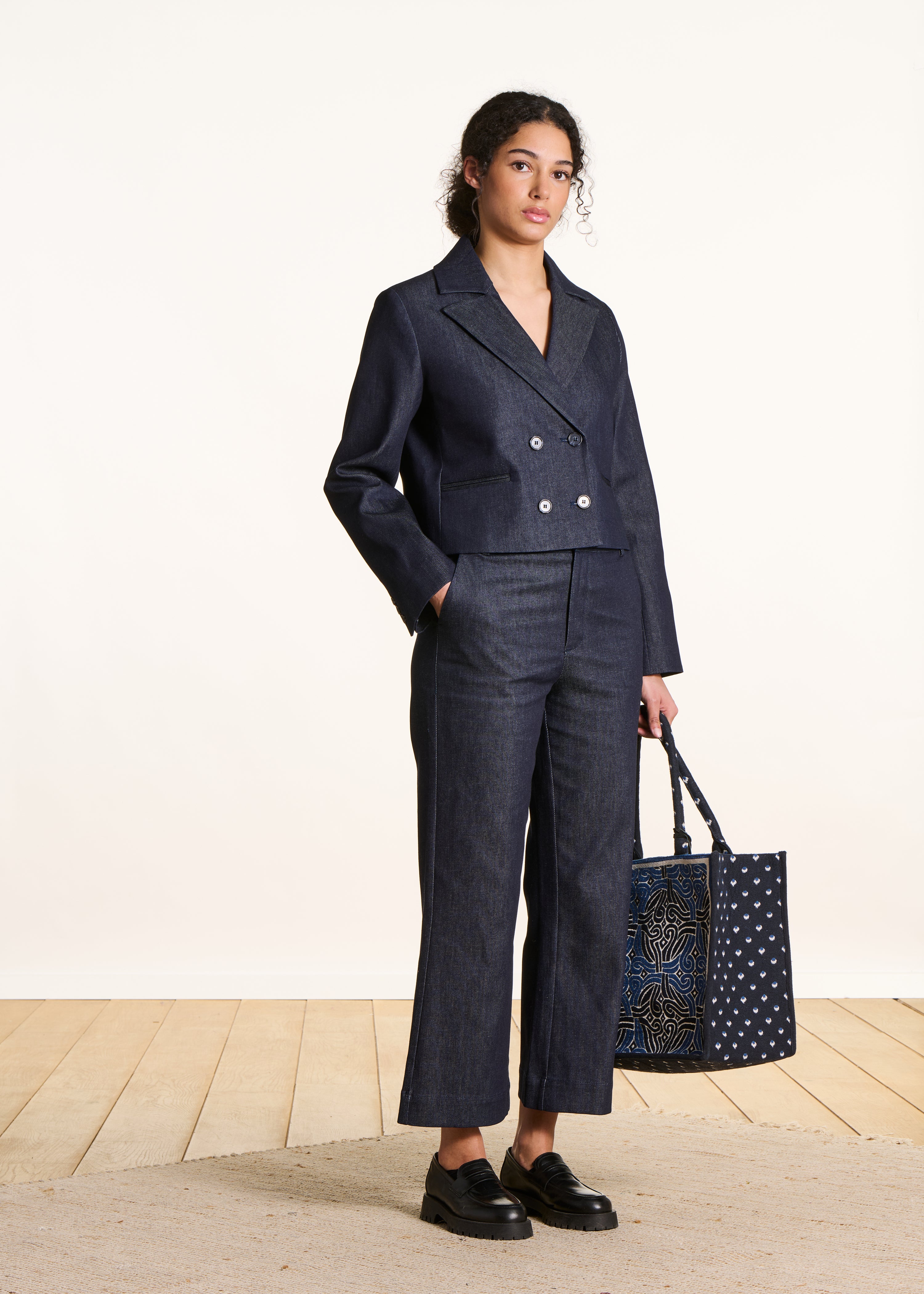 Pantalon droit 7/8ème en denim brut