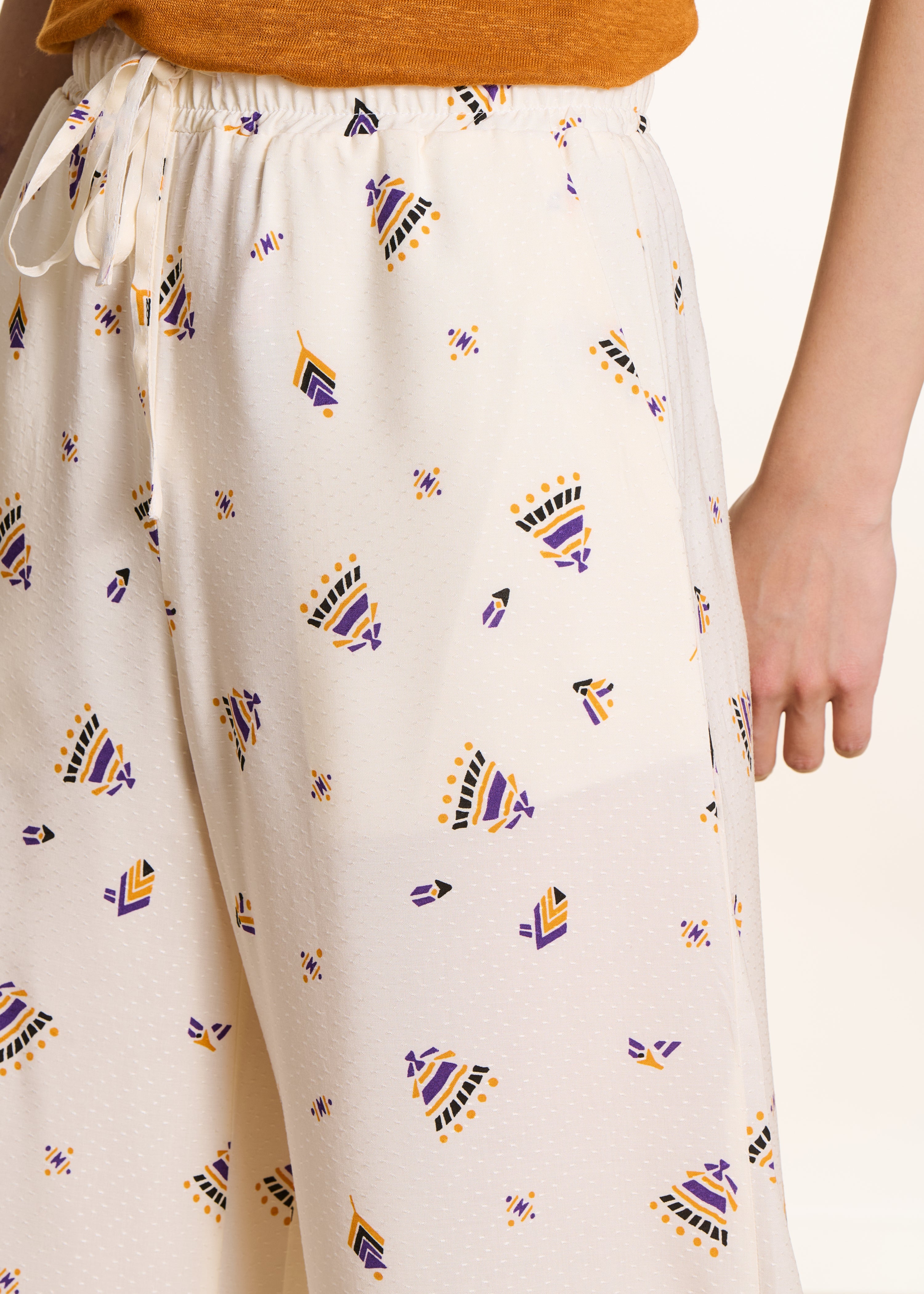 Wijde broek écru met print