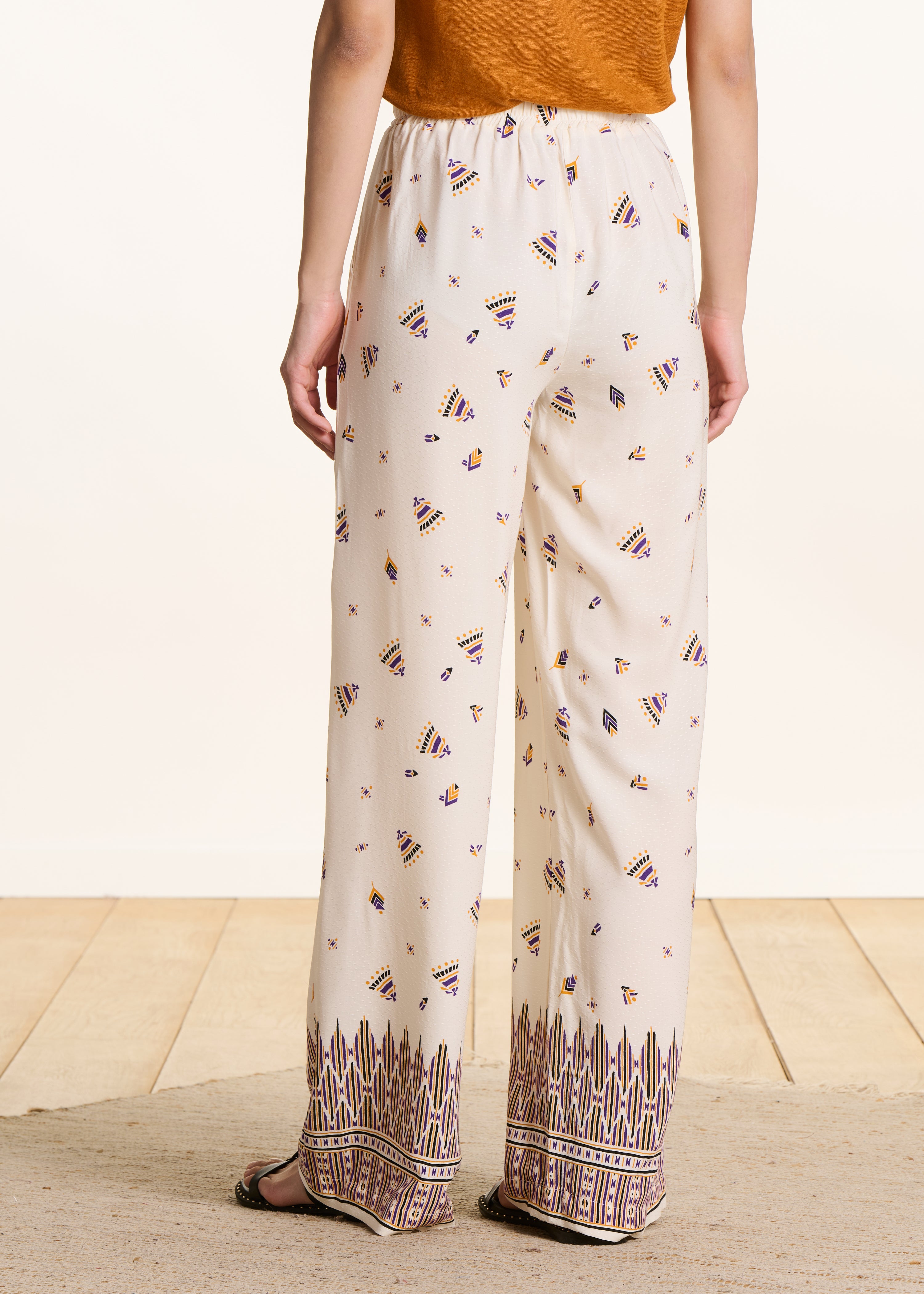 Wijde broek écru met print