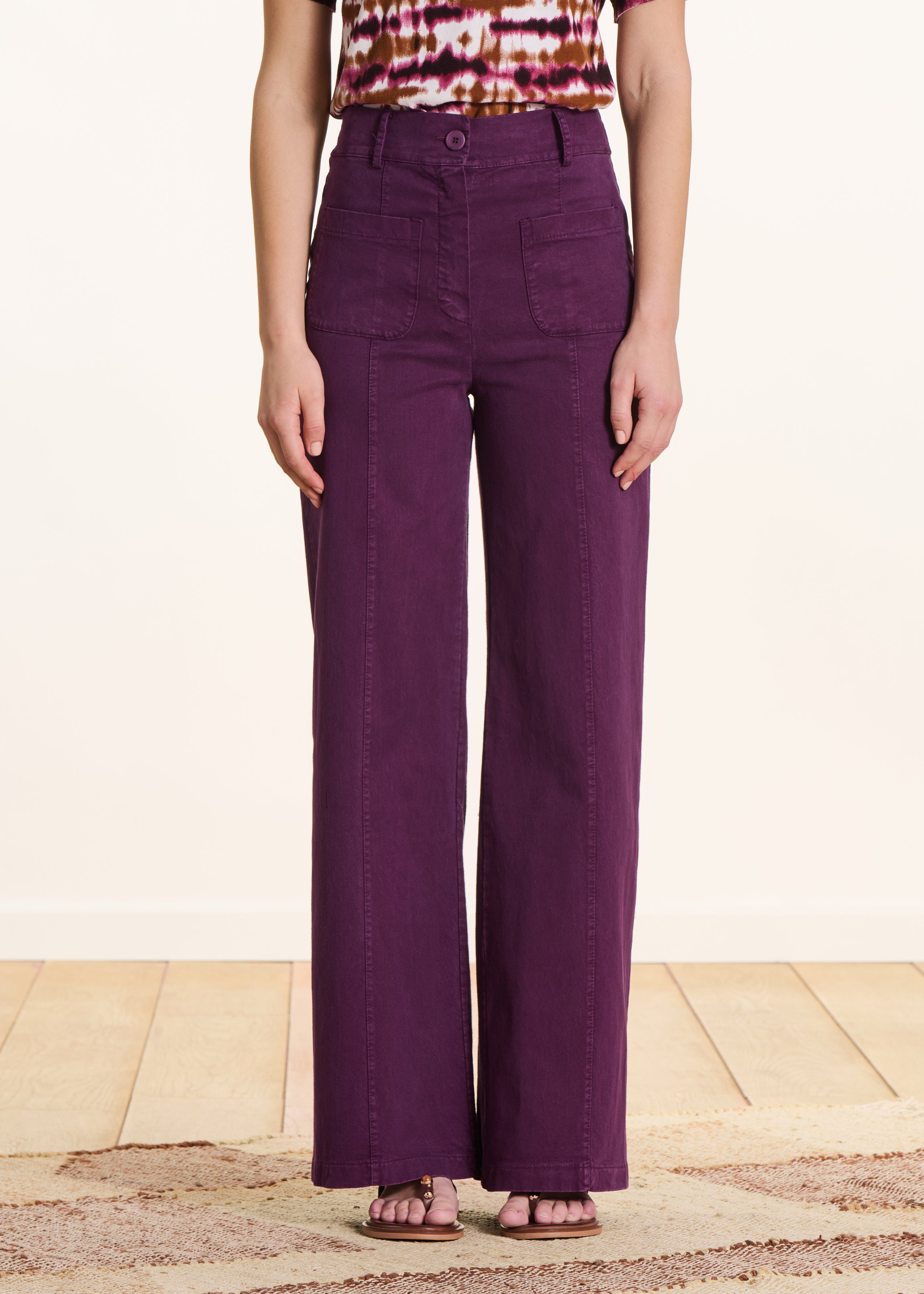 Pantalon large violet en toile