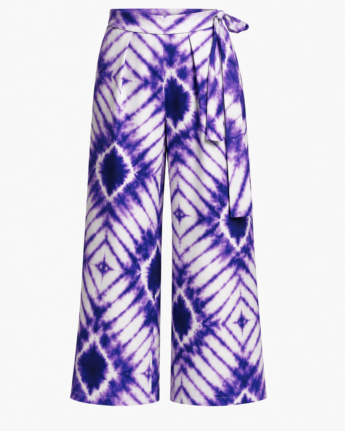 Pantalon large violet à imprimé ceinturé