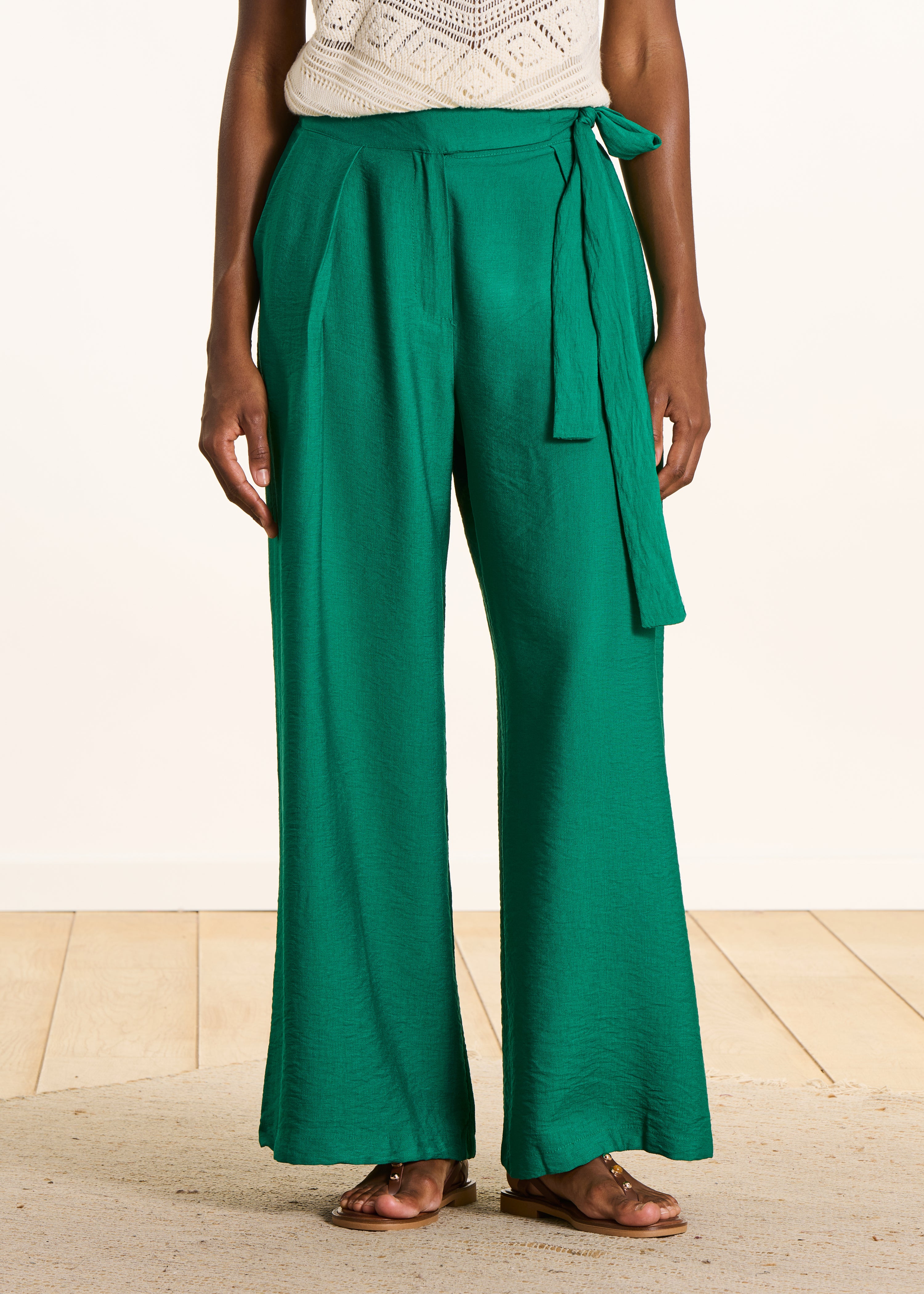 Wijde groene jacquard broek