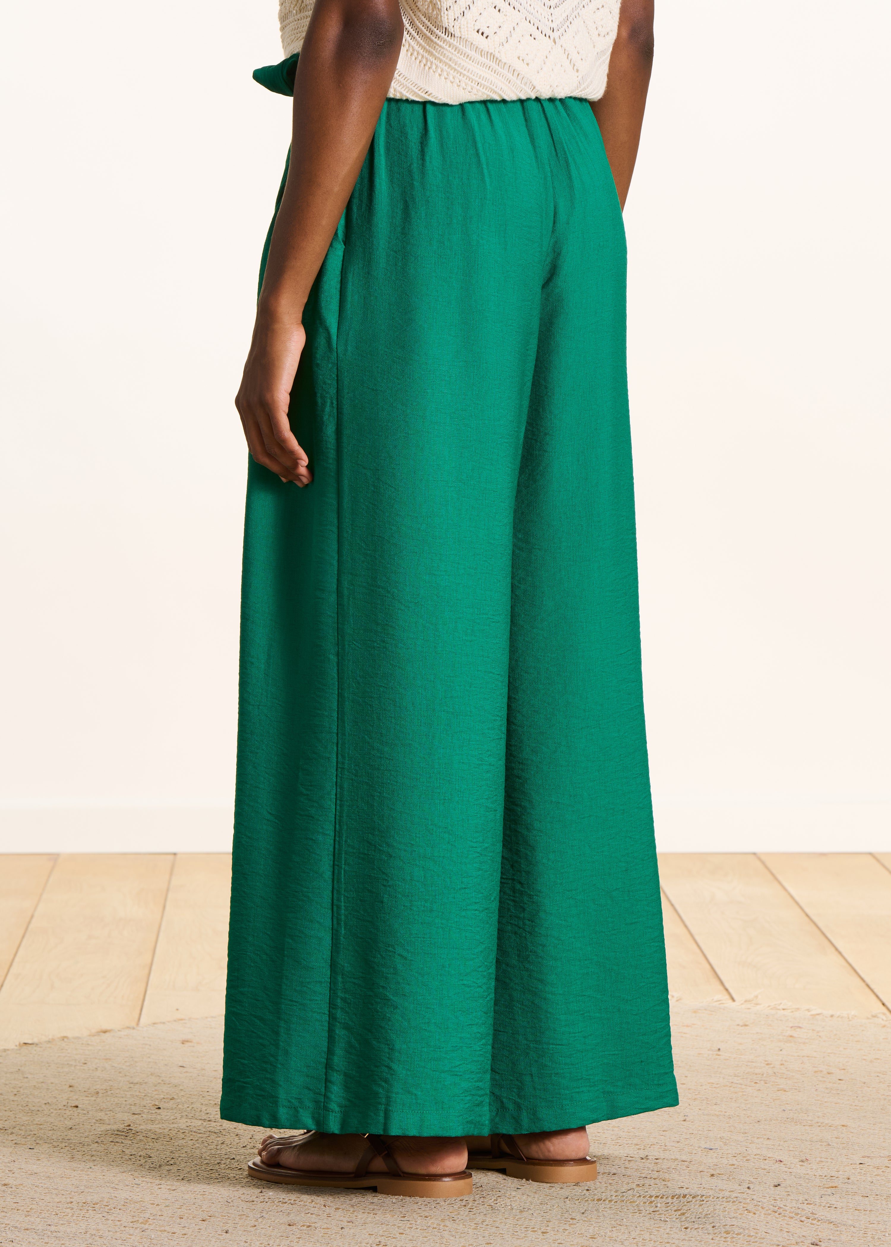 Wijde groene jacquard broek