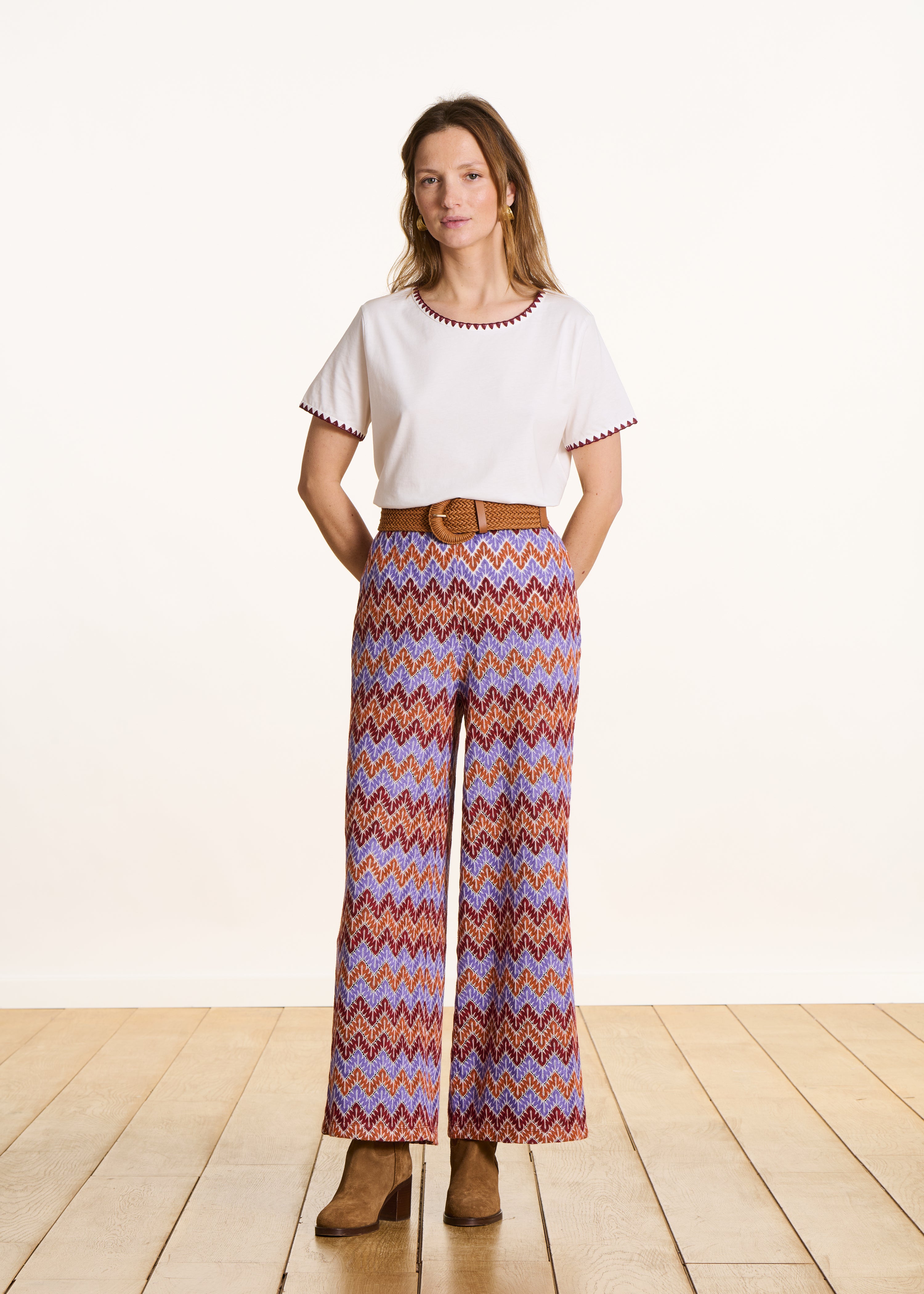 Pantalon droit 7/8ème en crochet multicolore
