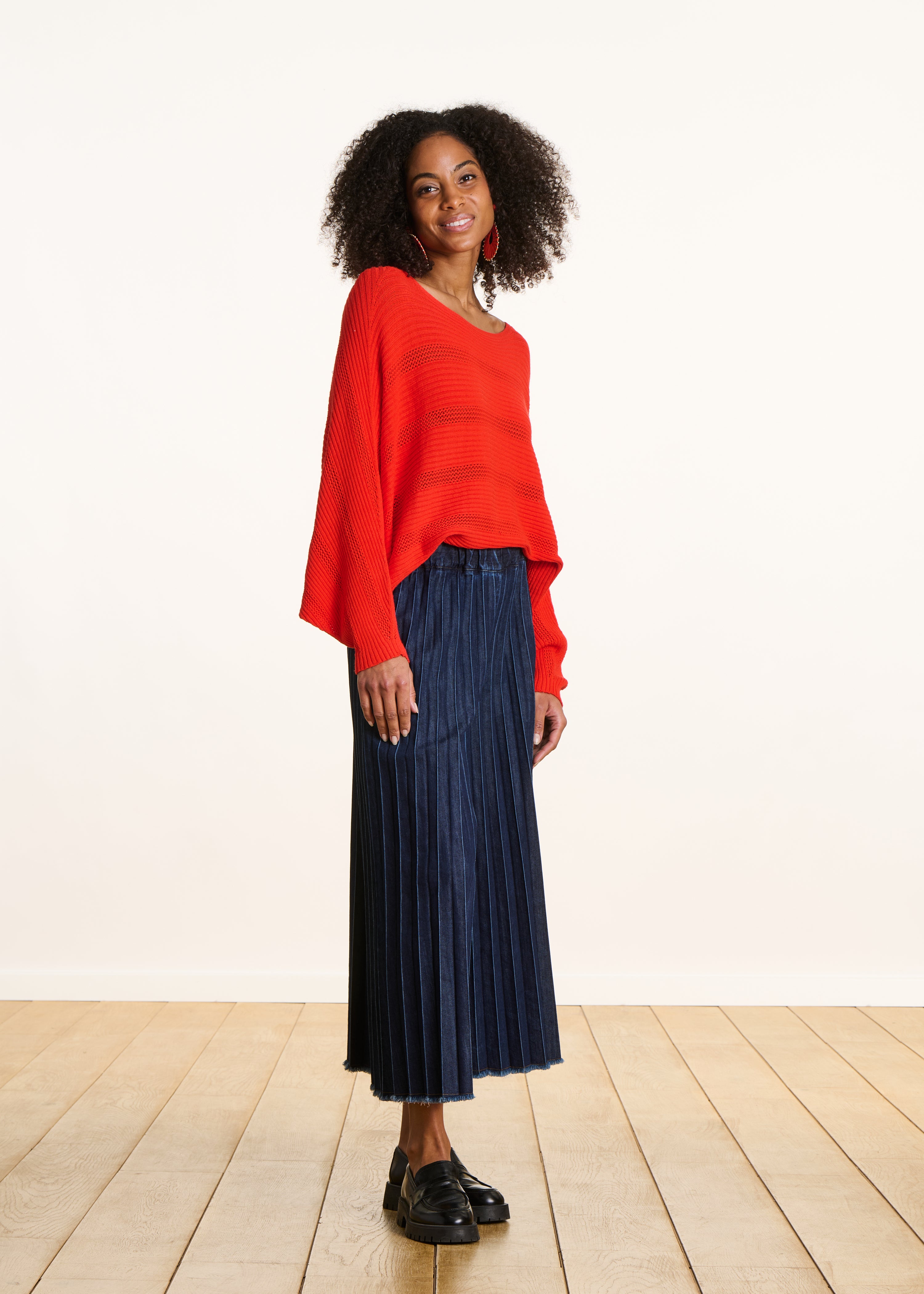 Pull cape rouge manches longues