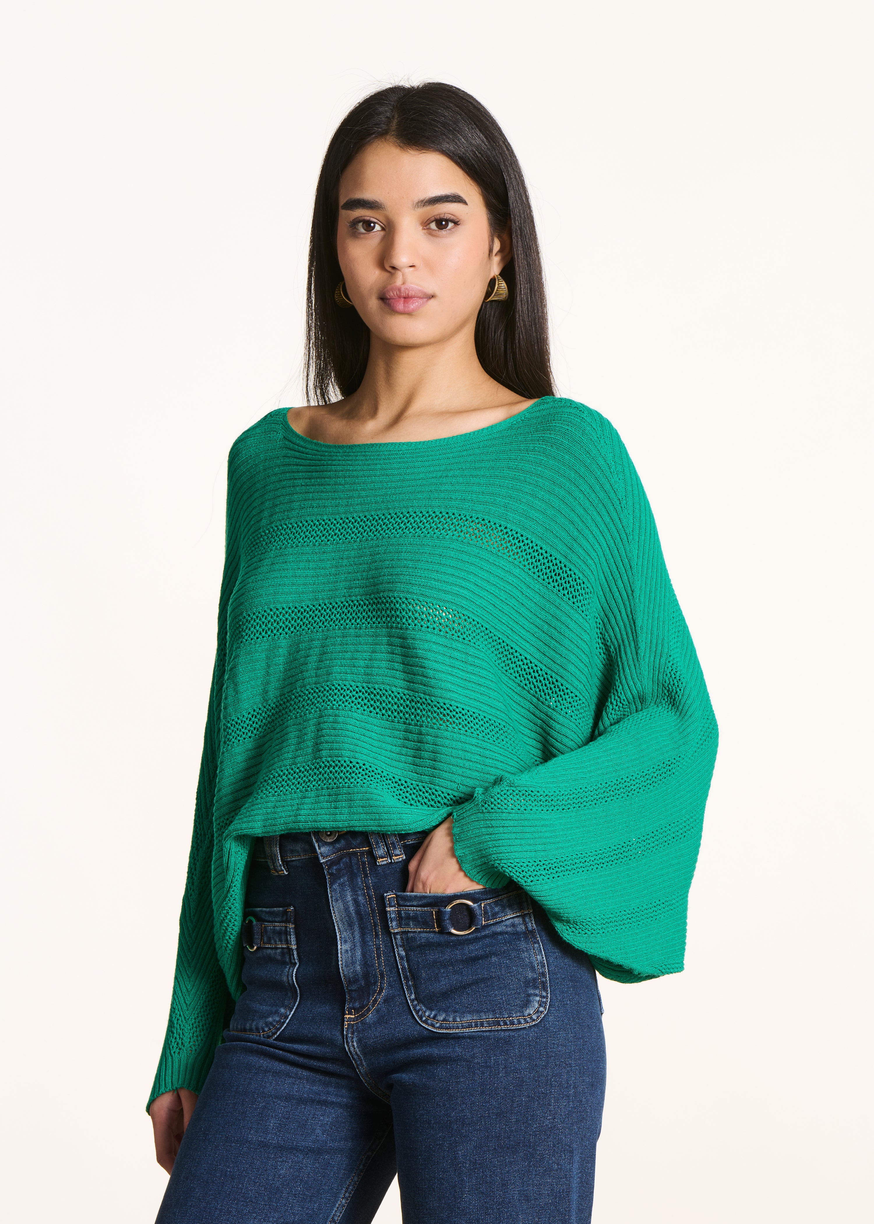 Pull cape vert à manches longues