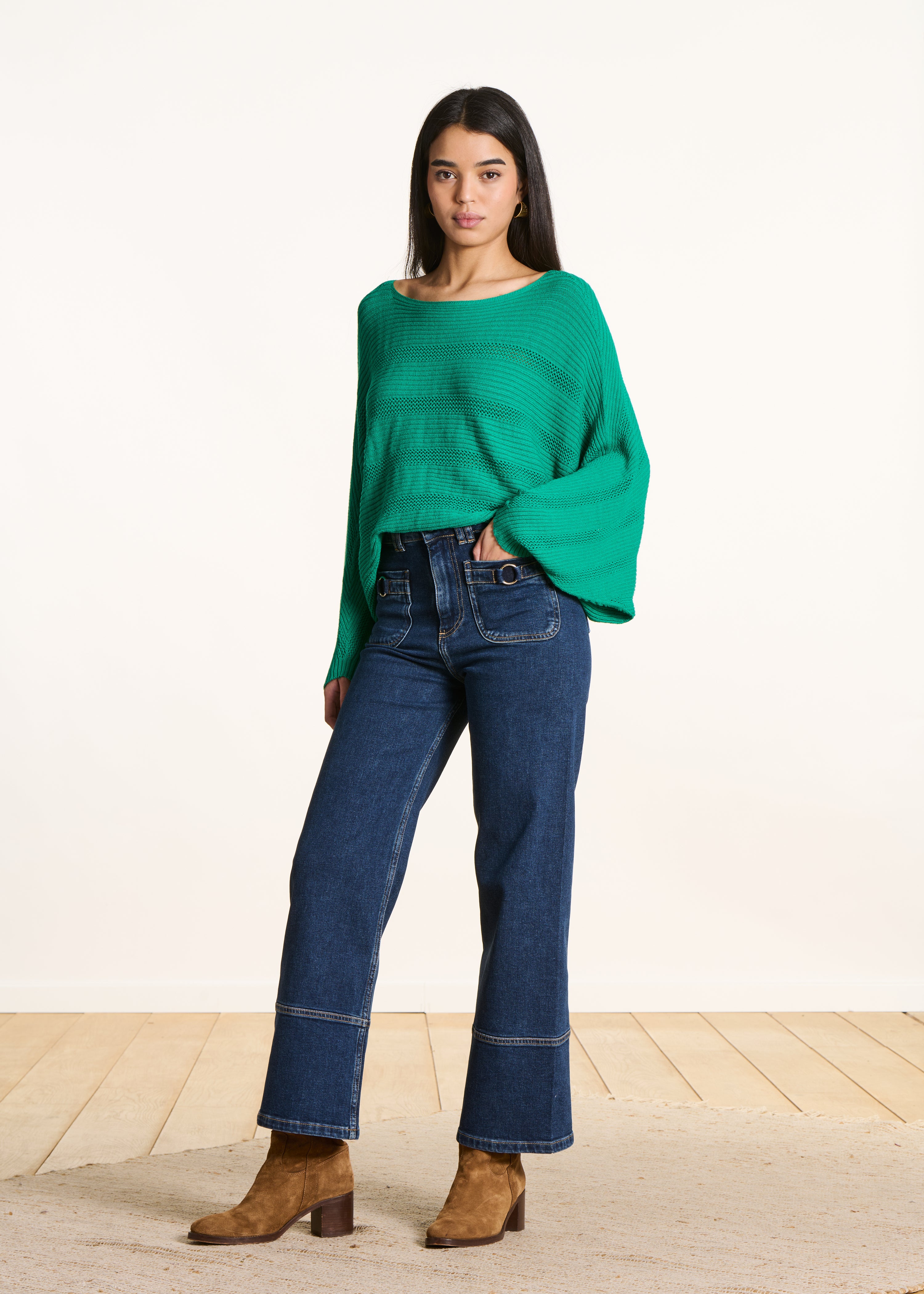 Pull cape vert à manches longues