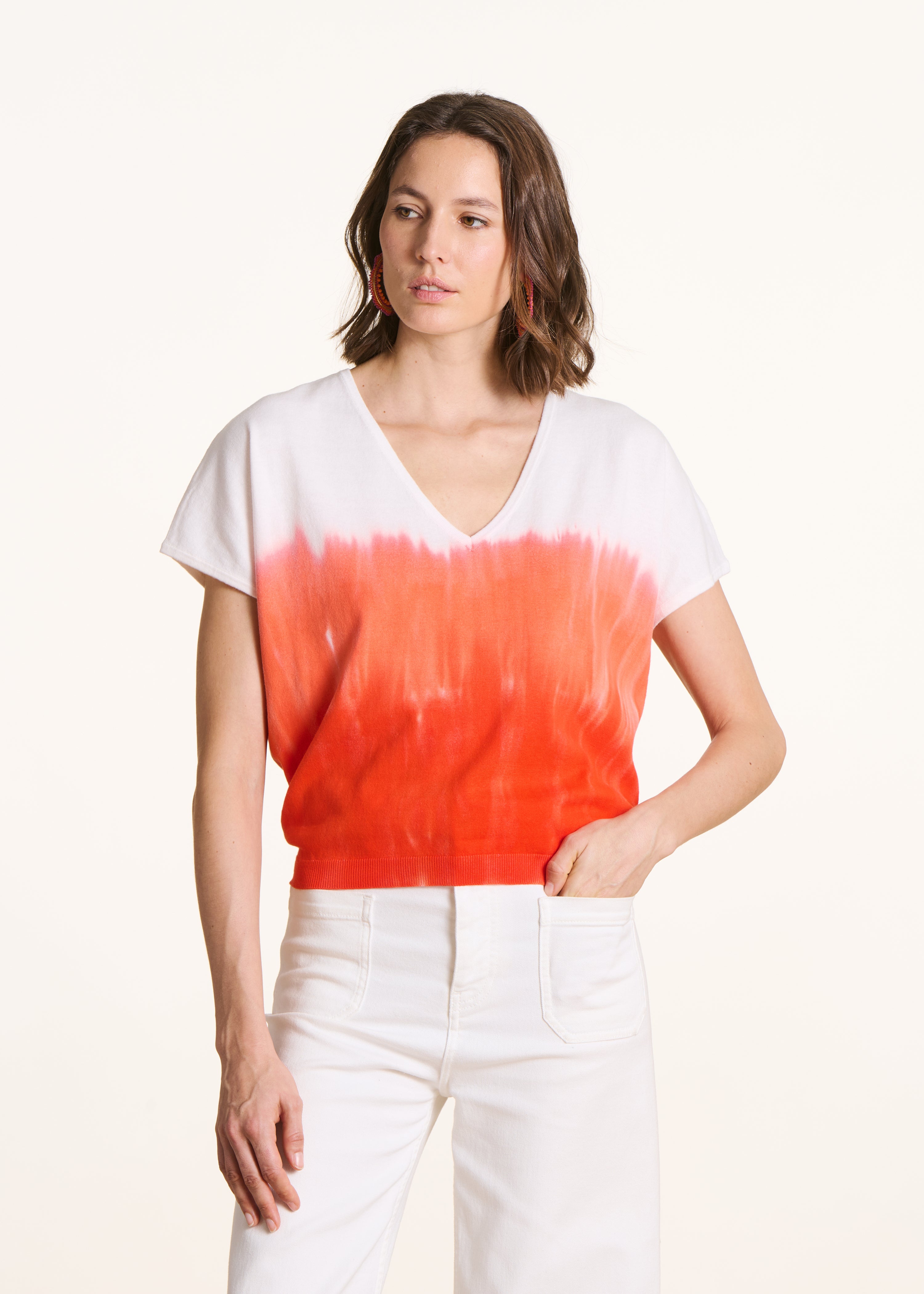 Maglione in cotone biologico con stampa tie & dye arancione