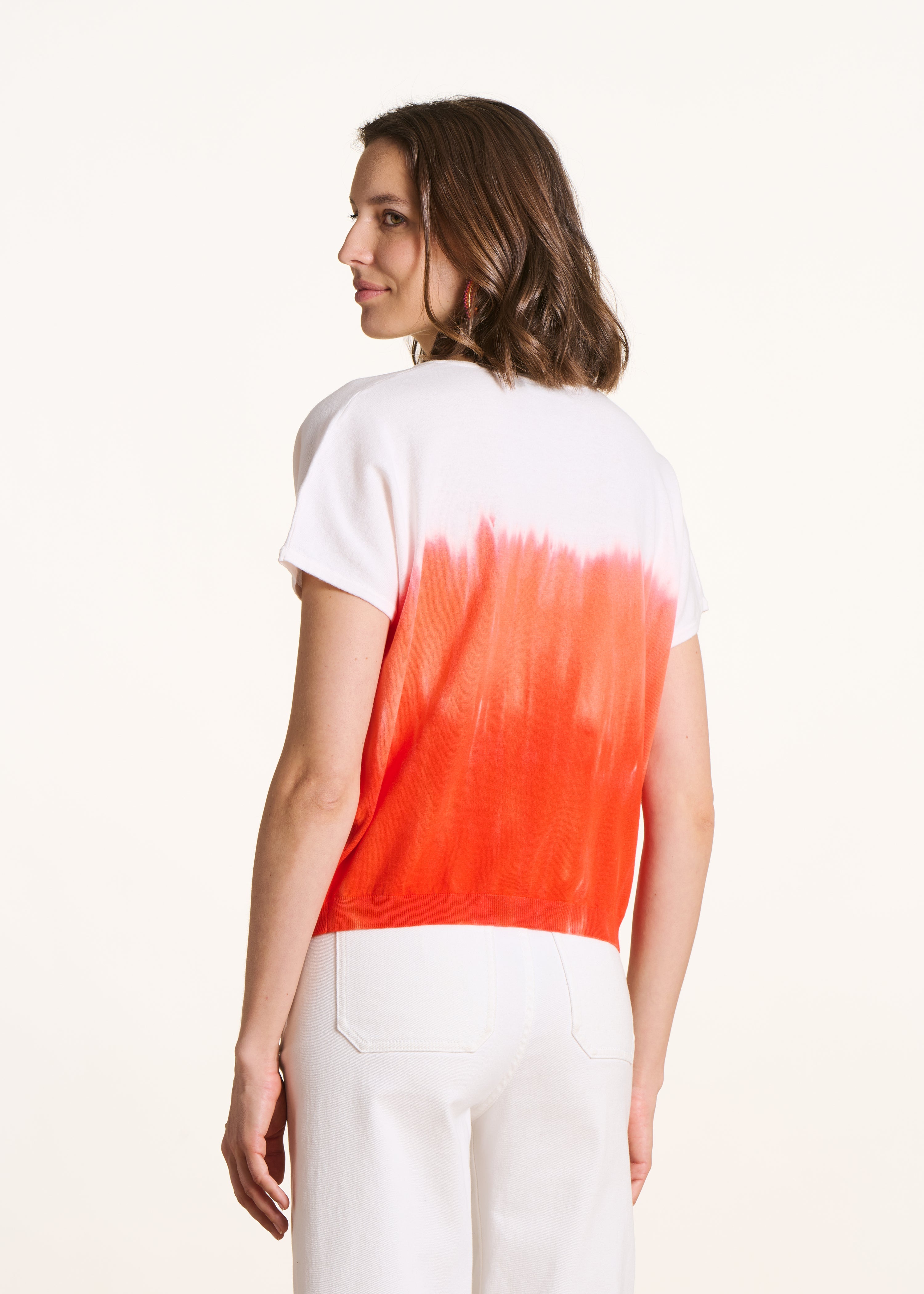 Maglione in cotone biologico con stampa tie & dye arancione