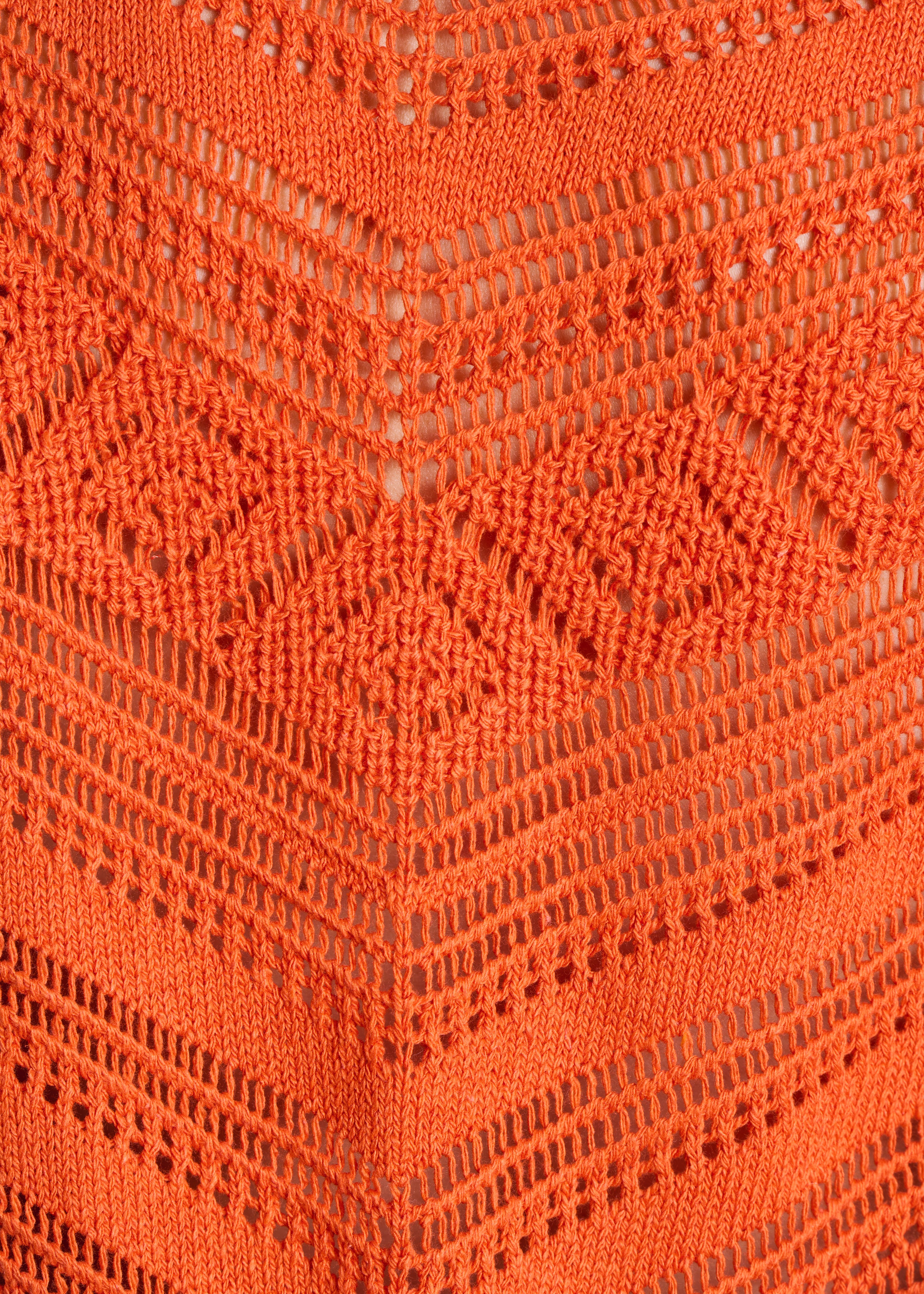 Pull manches courtes orange en maille ajourée