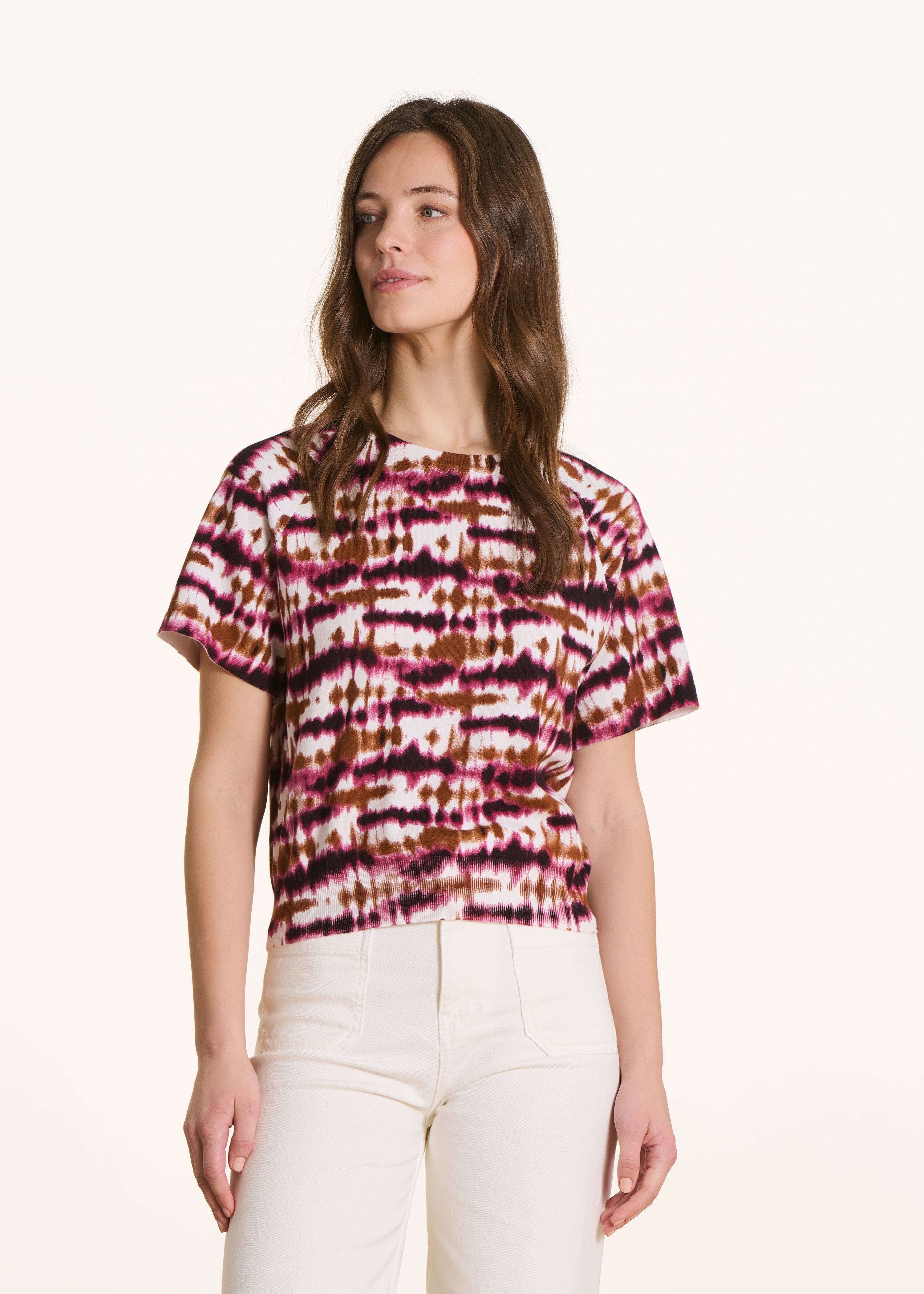 Pull manches courtes imprimé bordeaux en coton biologique