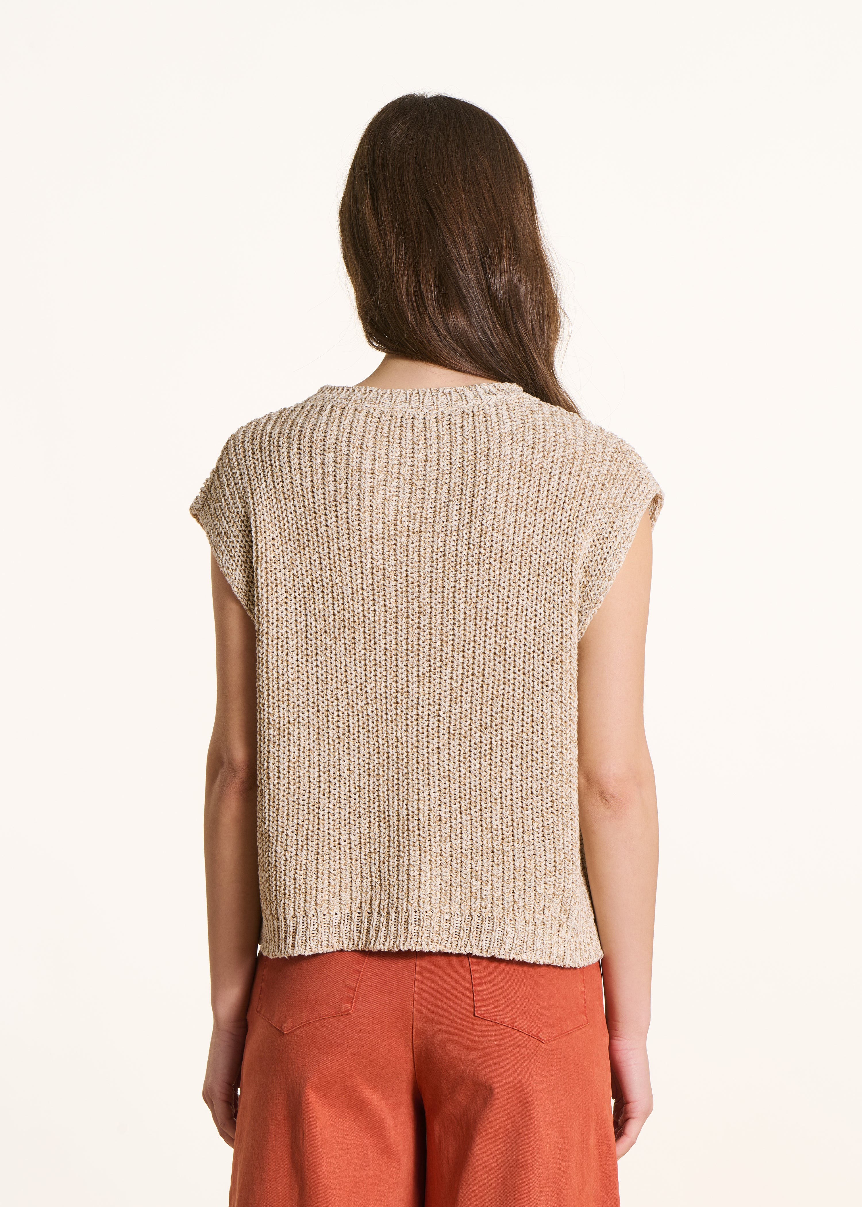 Beige Shimmer Round Neck Short Sleeve Sweater