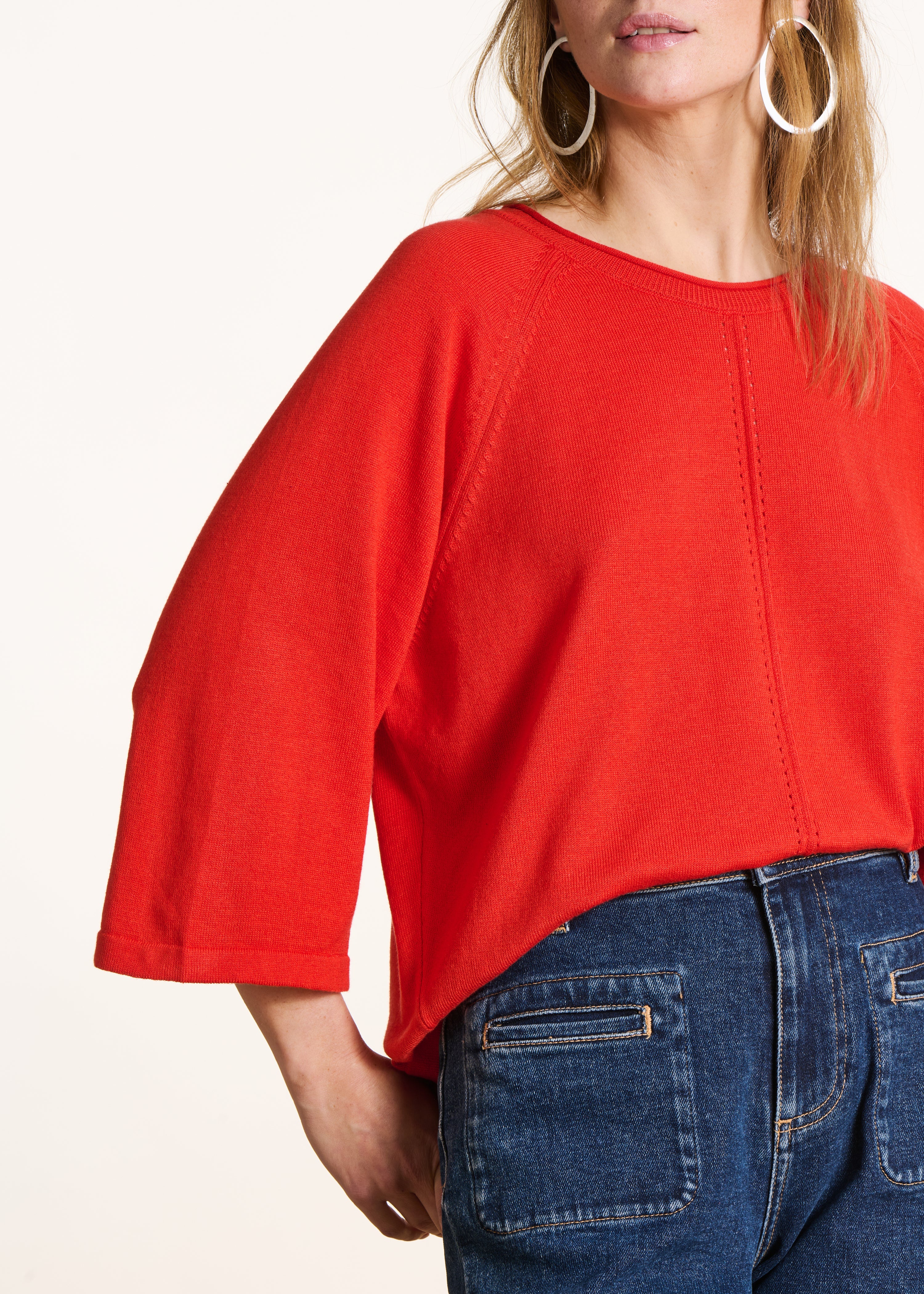 Pull rouge oversize maille fine col rond