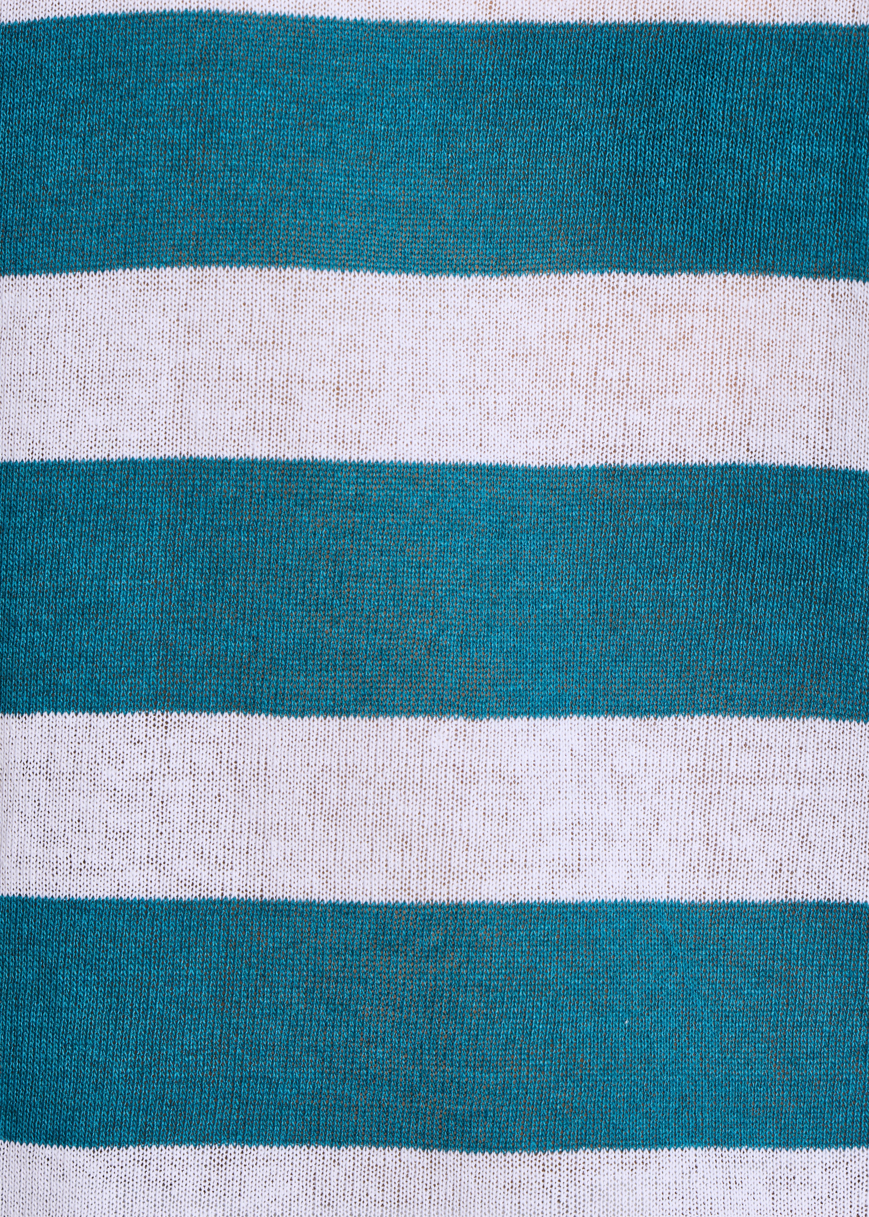 Kurz geschnittener Pullover in feiner Strickware mit V-Ausschnitt, Farbe écru mit Streifen