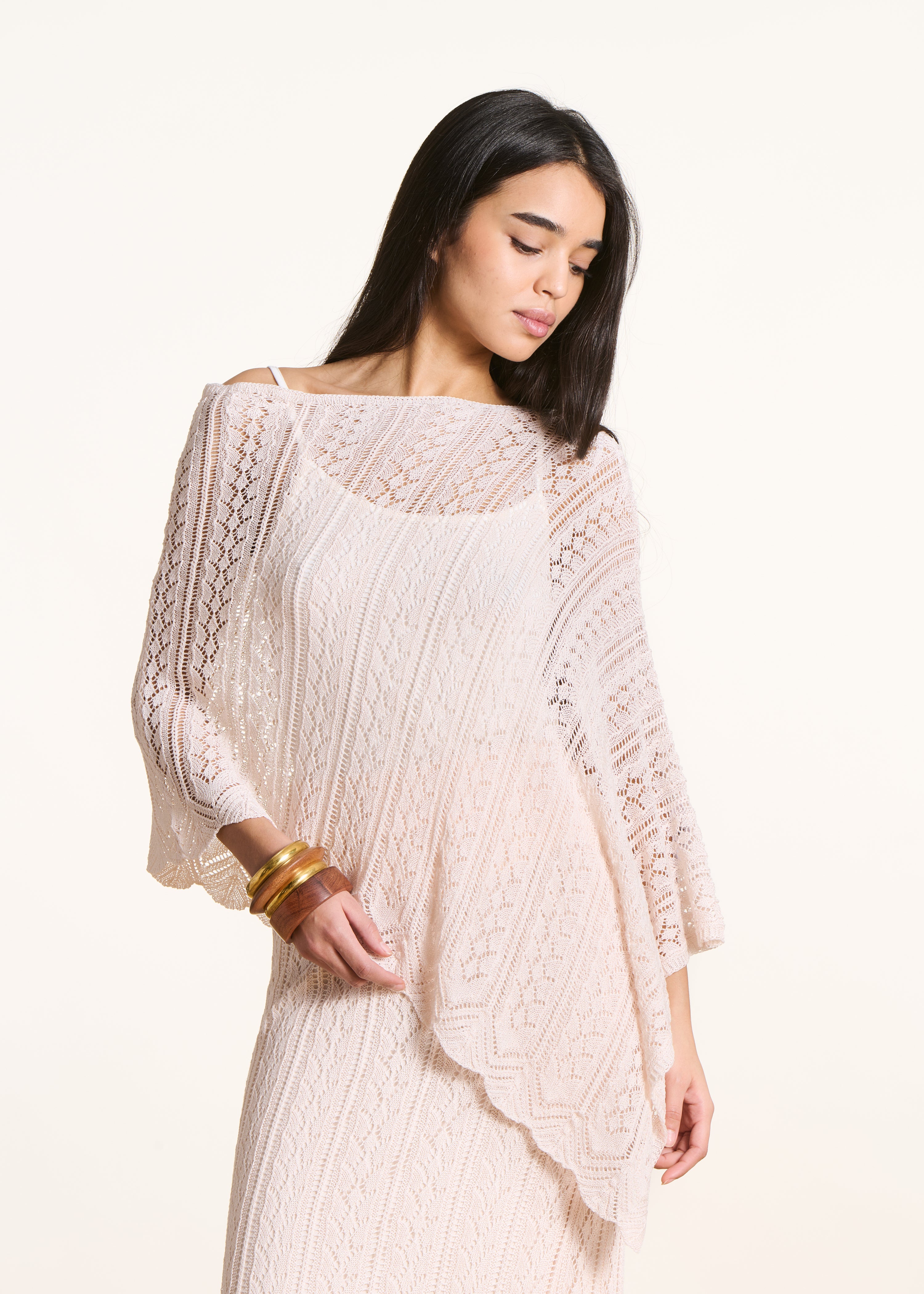 Jersey capa écru en punto fino calado