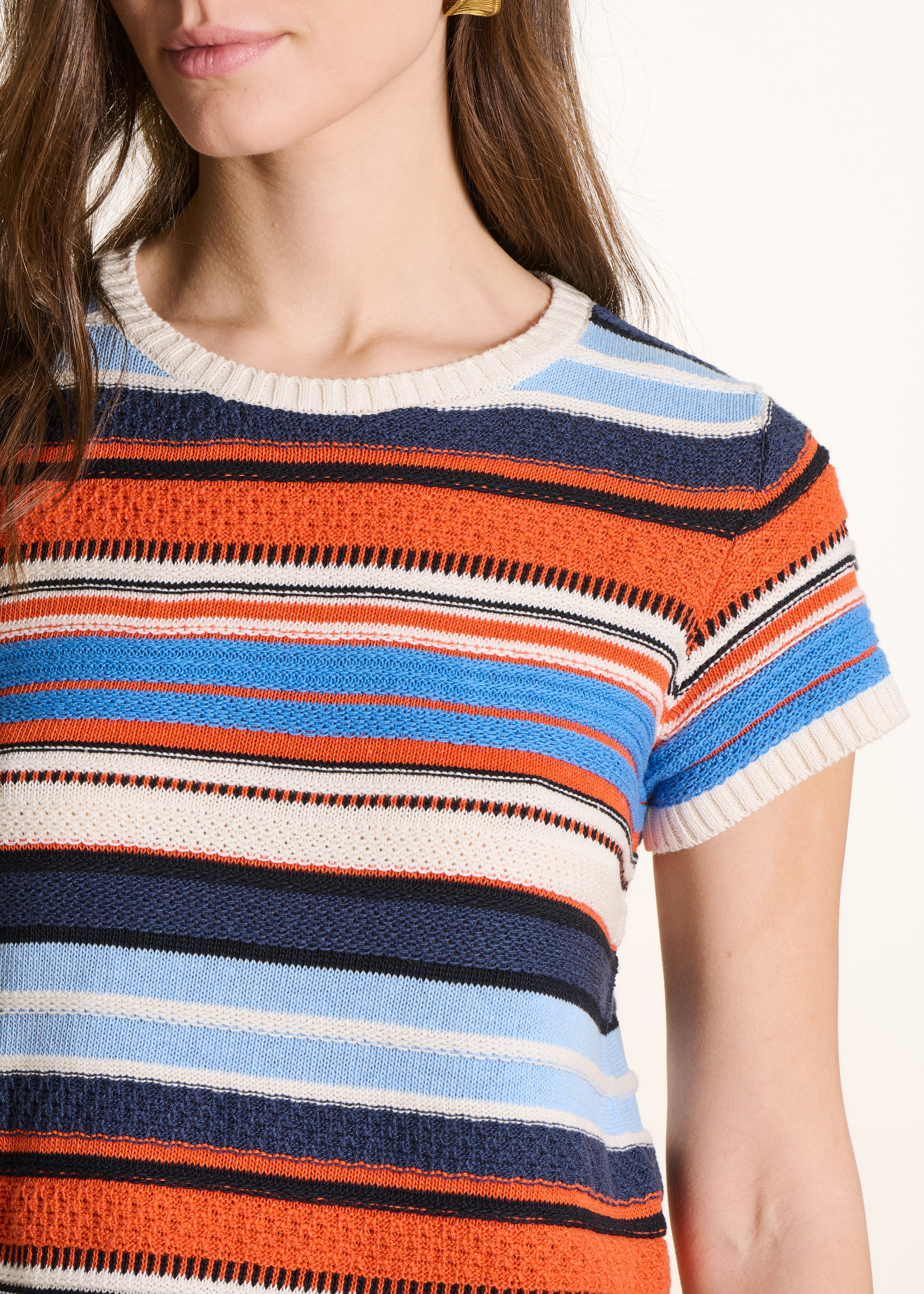 Multicolored Blue and Orange Striped Sweater