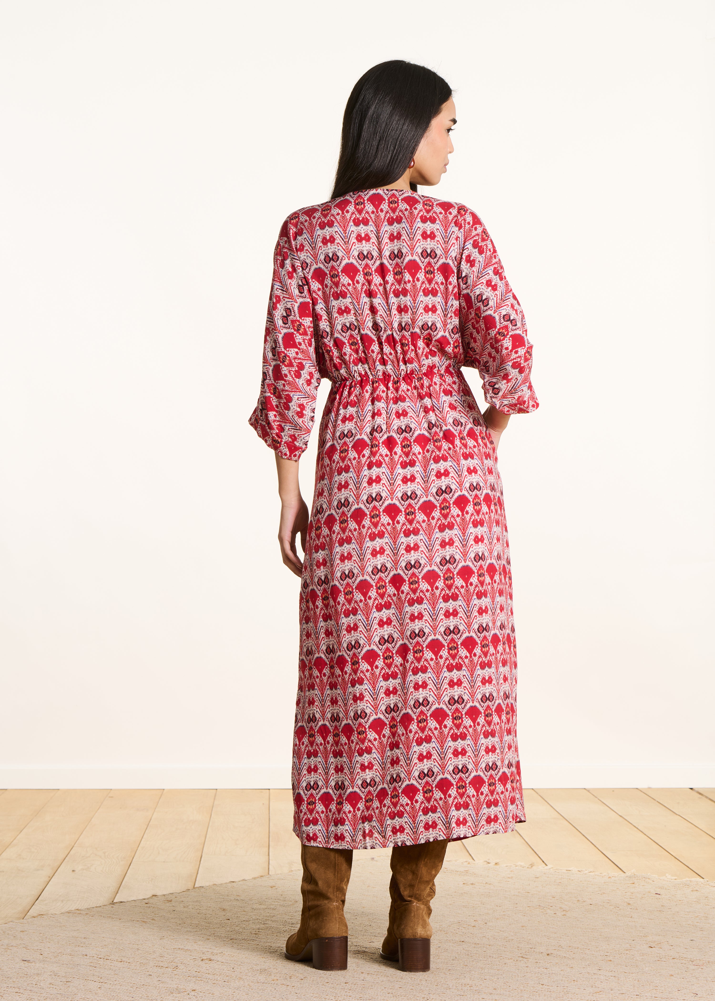 Robe longue cache-cœur à imprimé rouge