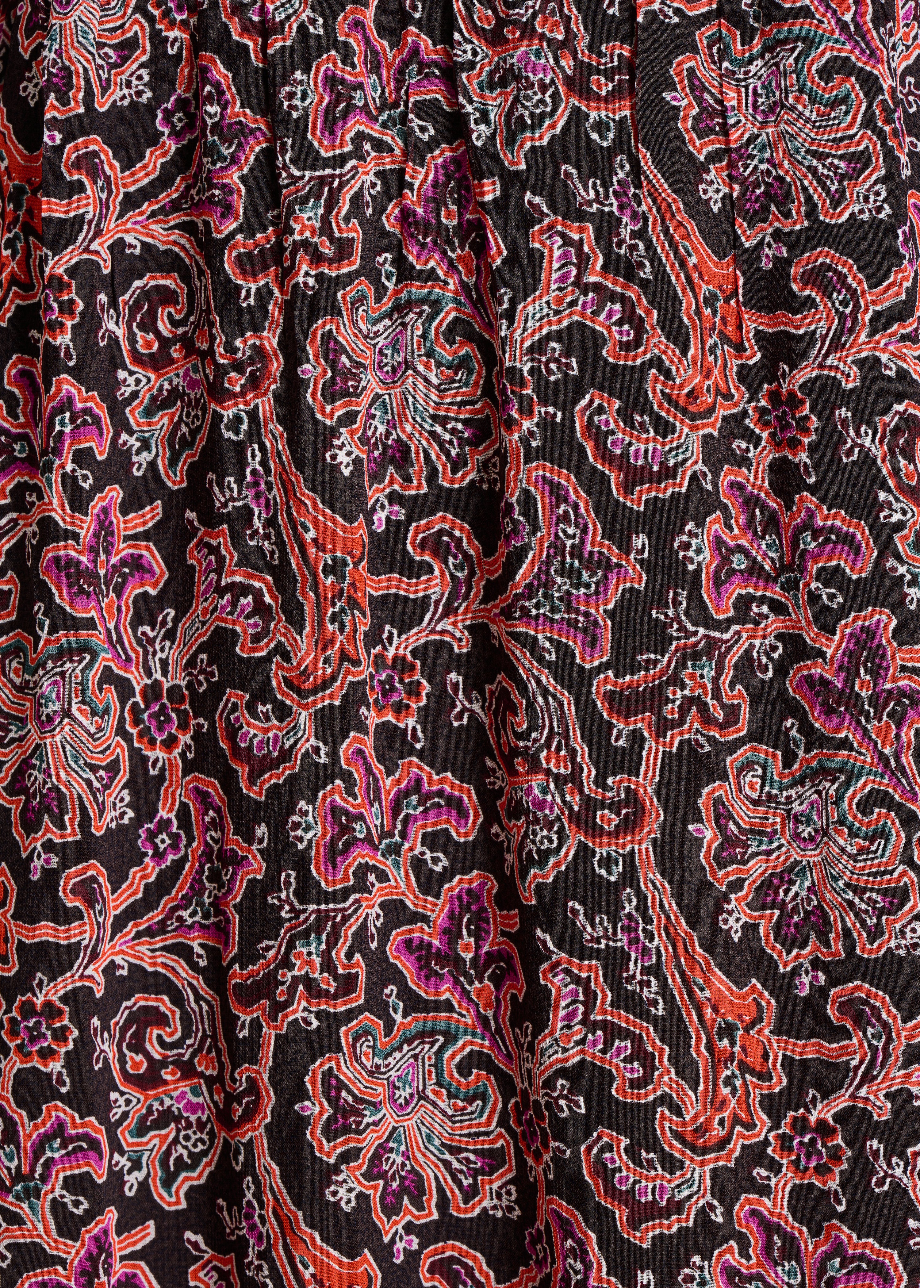 Schwarzes, weites, langes Kleid mit 3/4-Ärmeln und Print