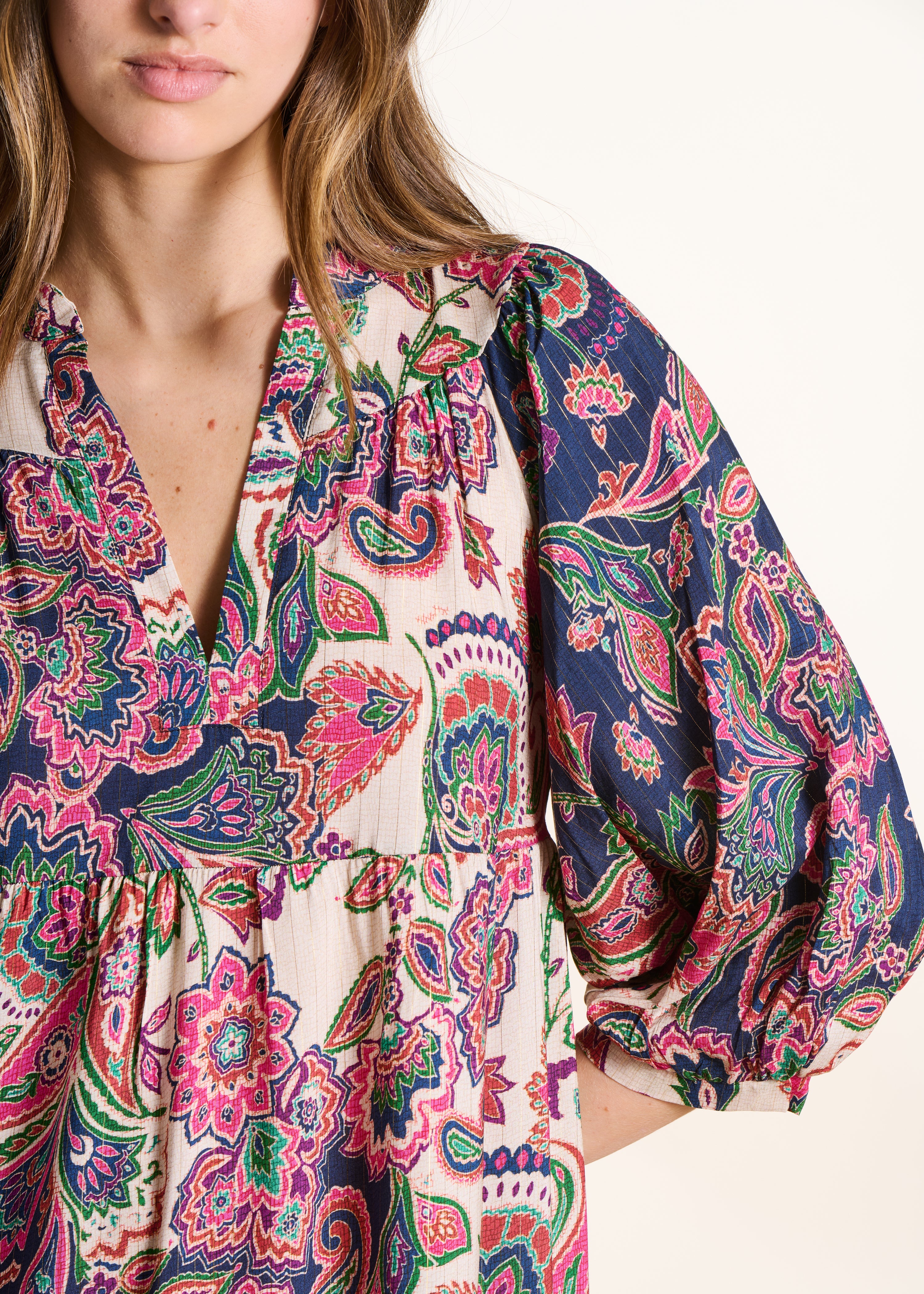 Robe longue multicolore imprimée avec lurex