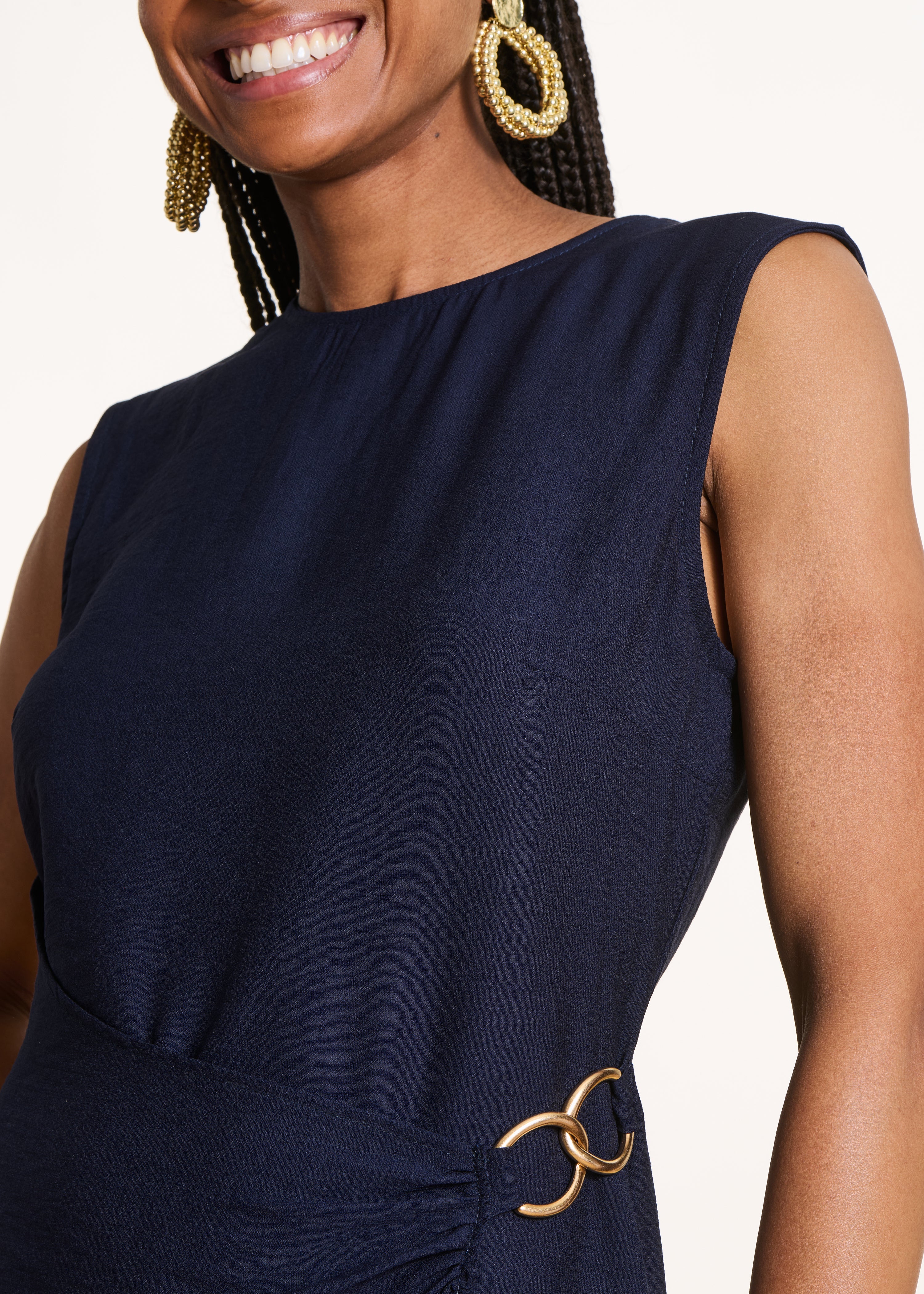 Abito midi senza maniche blu navy aderente
