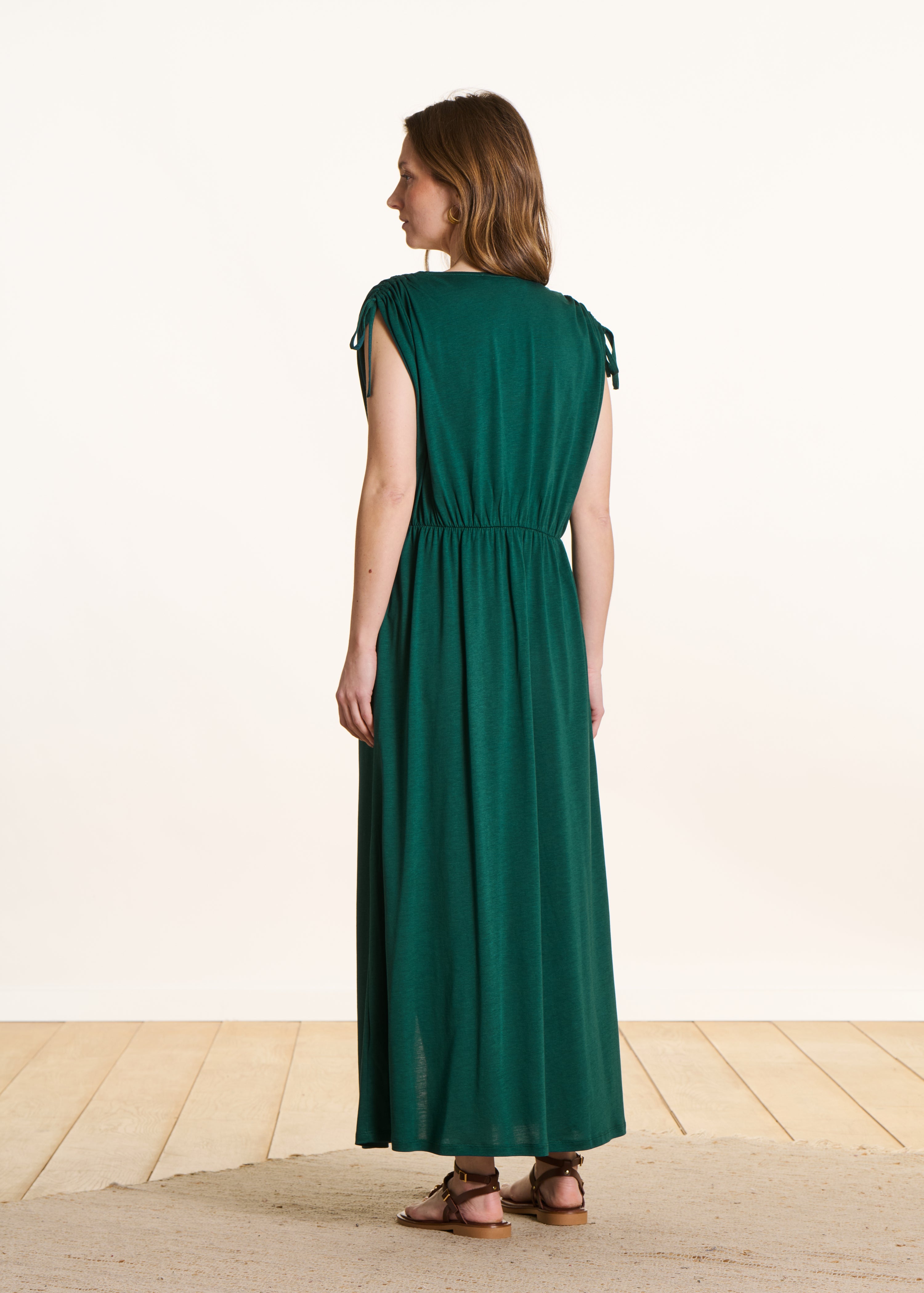 Petrol blue long dress in lyocell