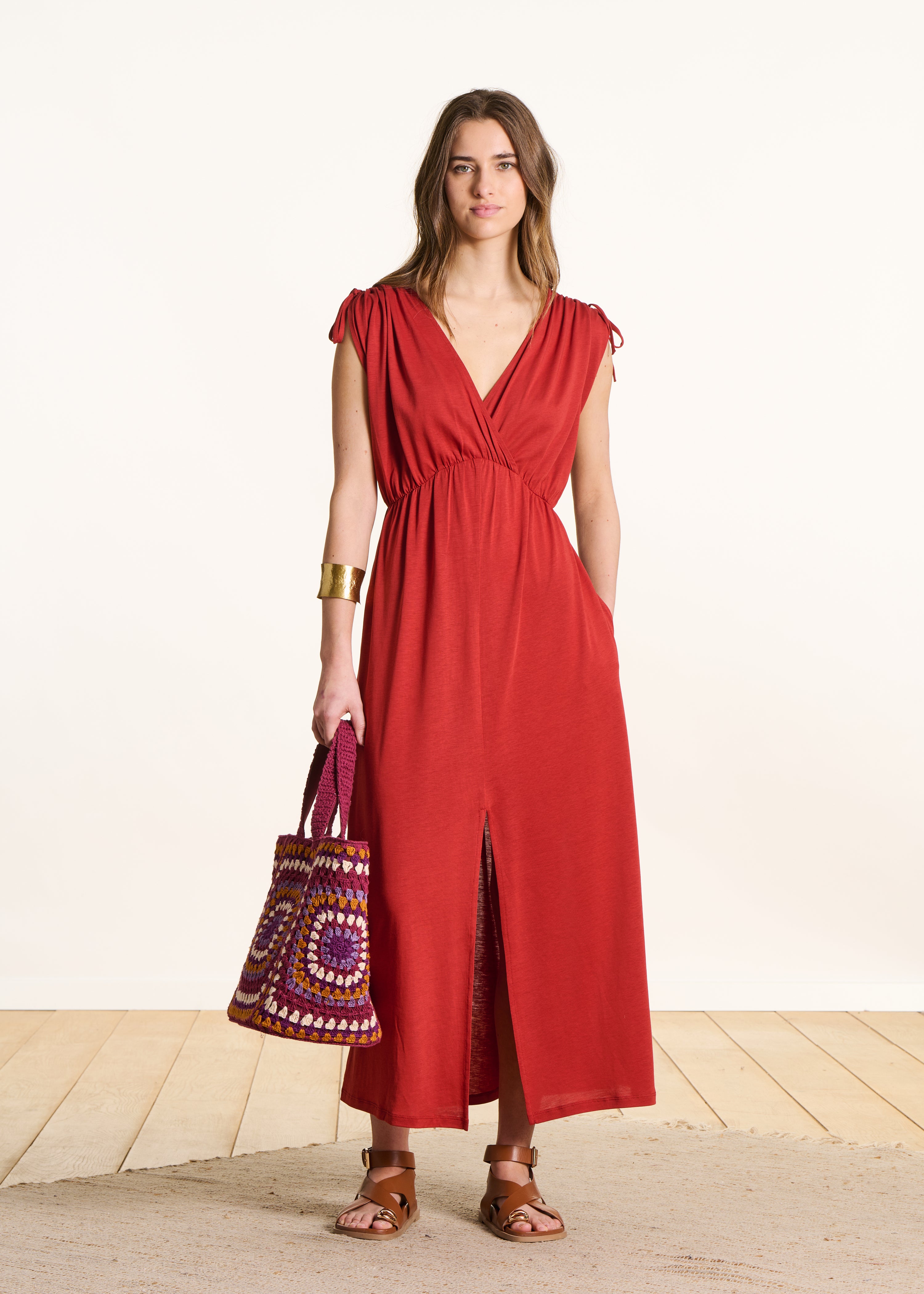 Red long lyocell dress