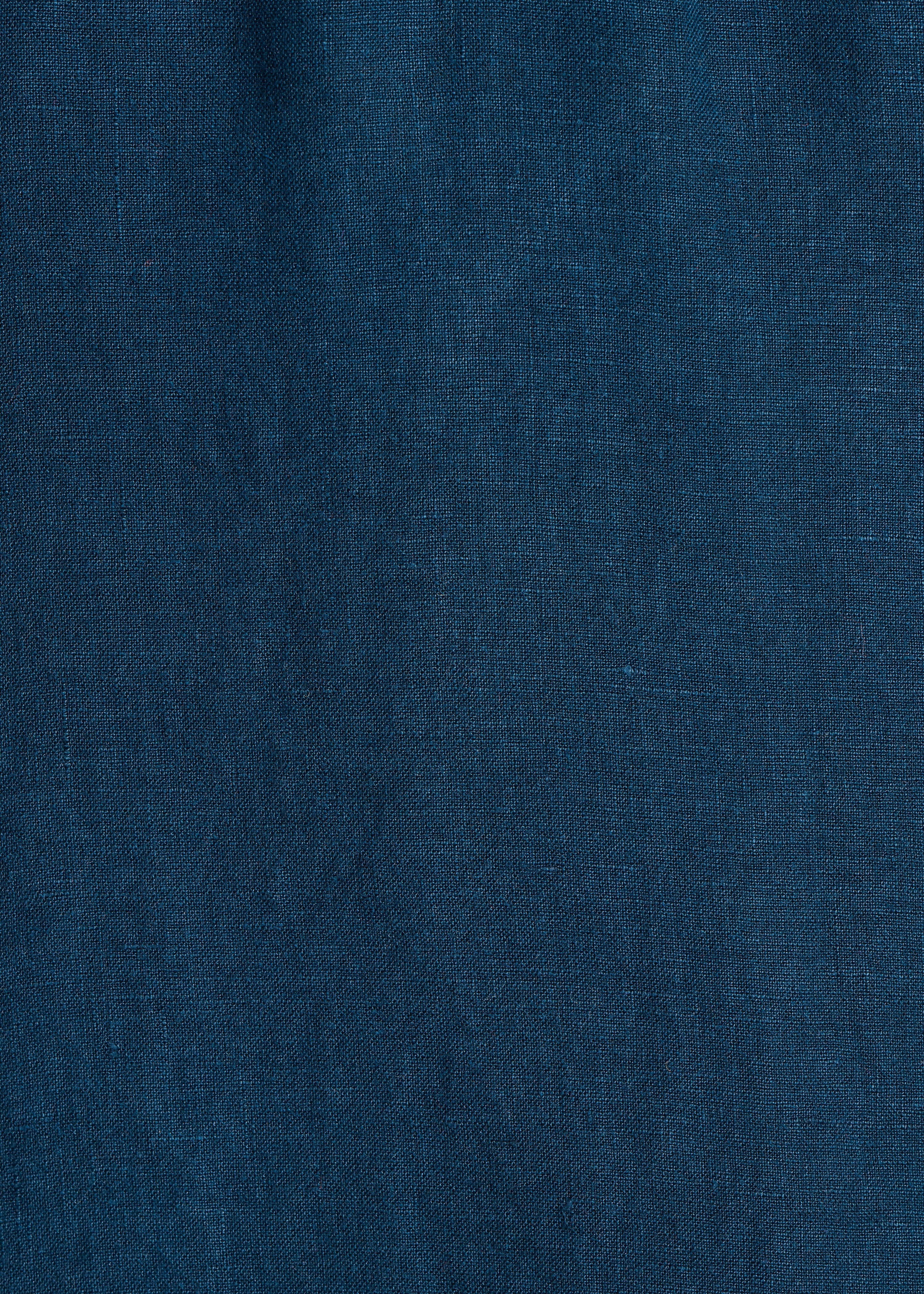 Weites kurzes Kleid aus Leinen in Petrolblau mit V-Ausschnitt