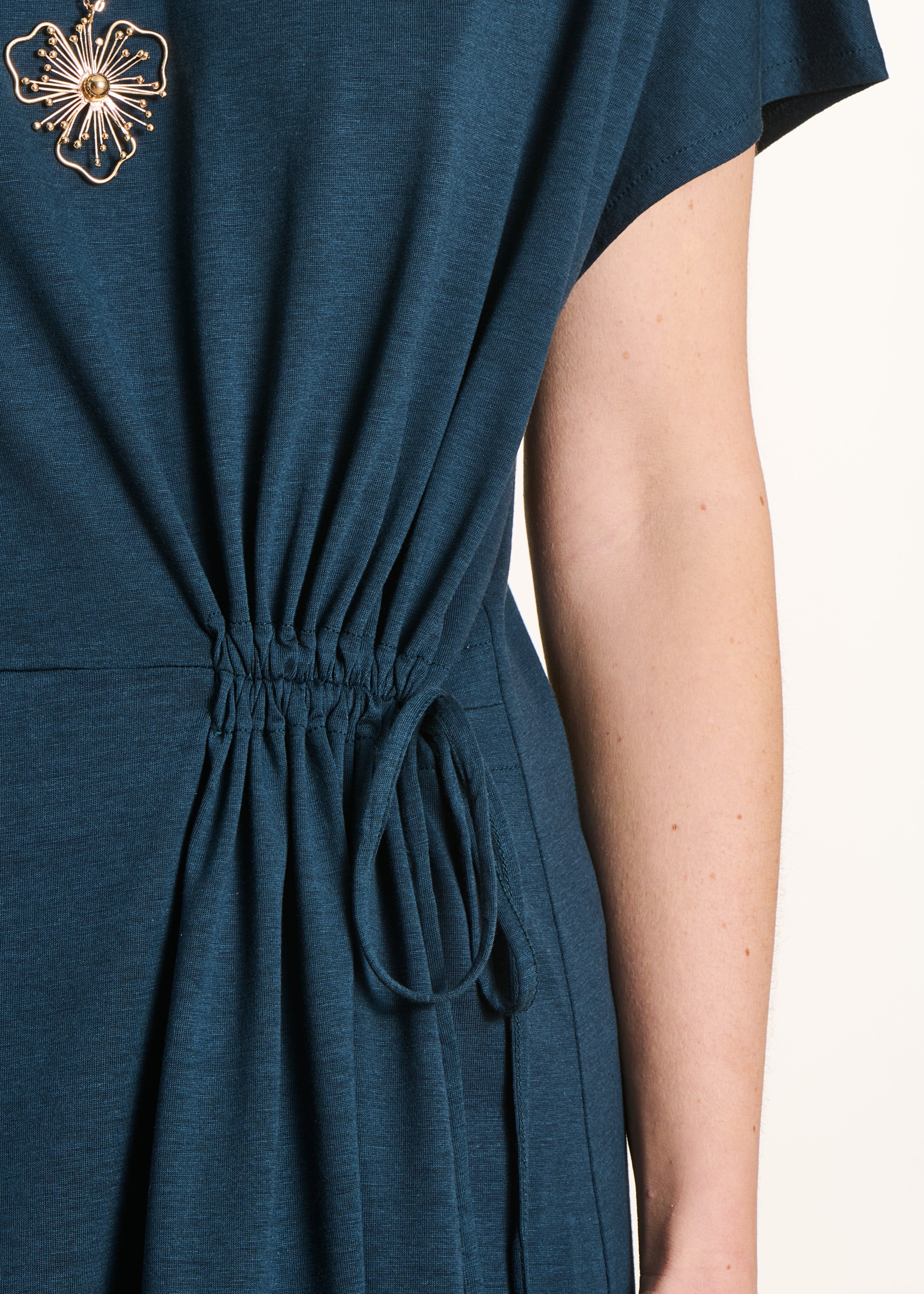 Fluid short dress petrol blue short sleeves