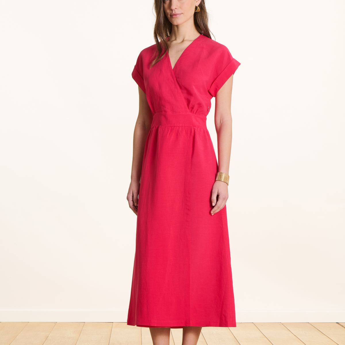 wrap formal dress Fitted long fuchsia pink in blended linen Color:Ivory/Light Rust Coutiva Women's Elegant Formal SN:DI11715AV