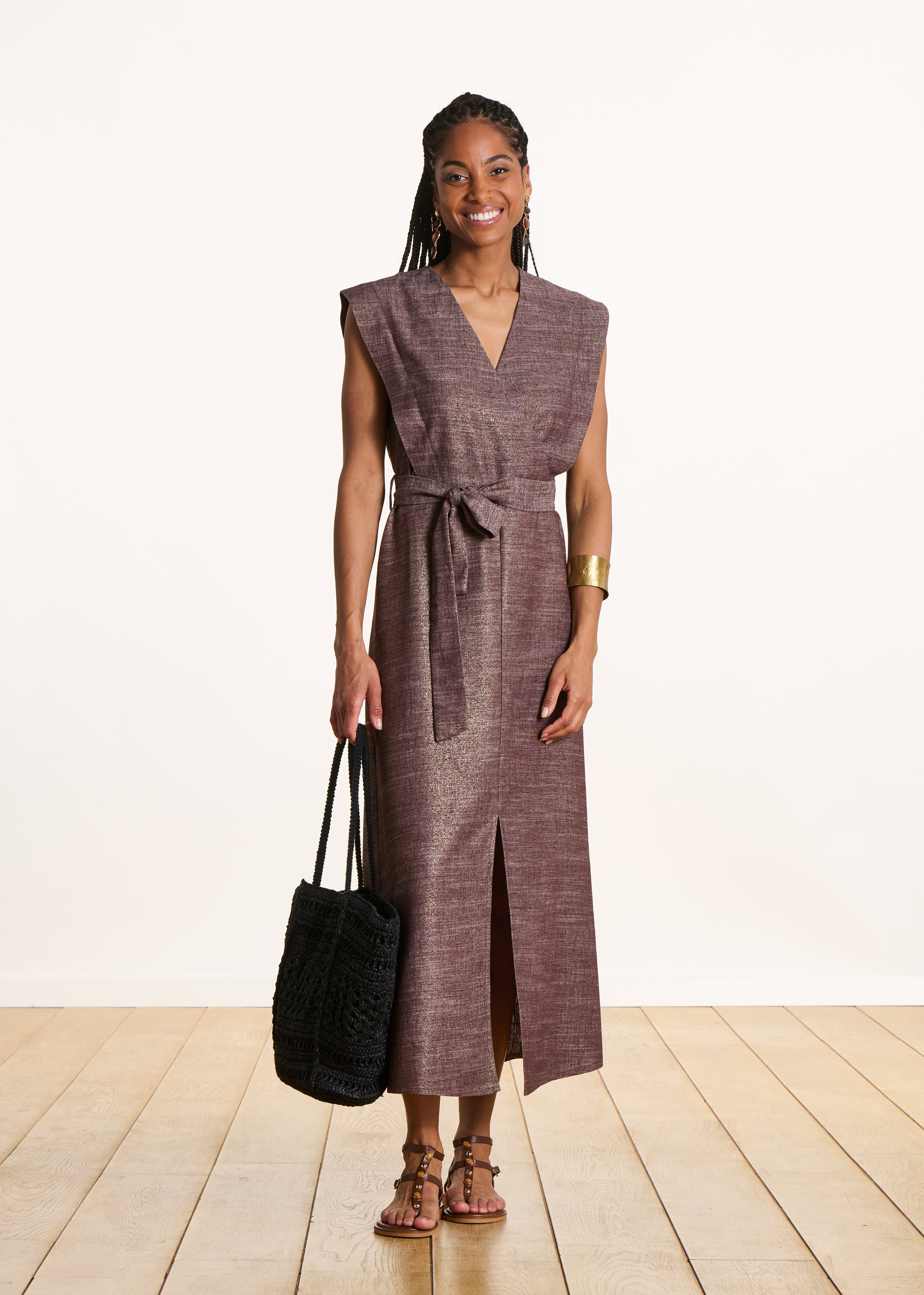 Robe midi marron irisée cache-cœur