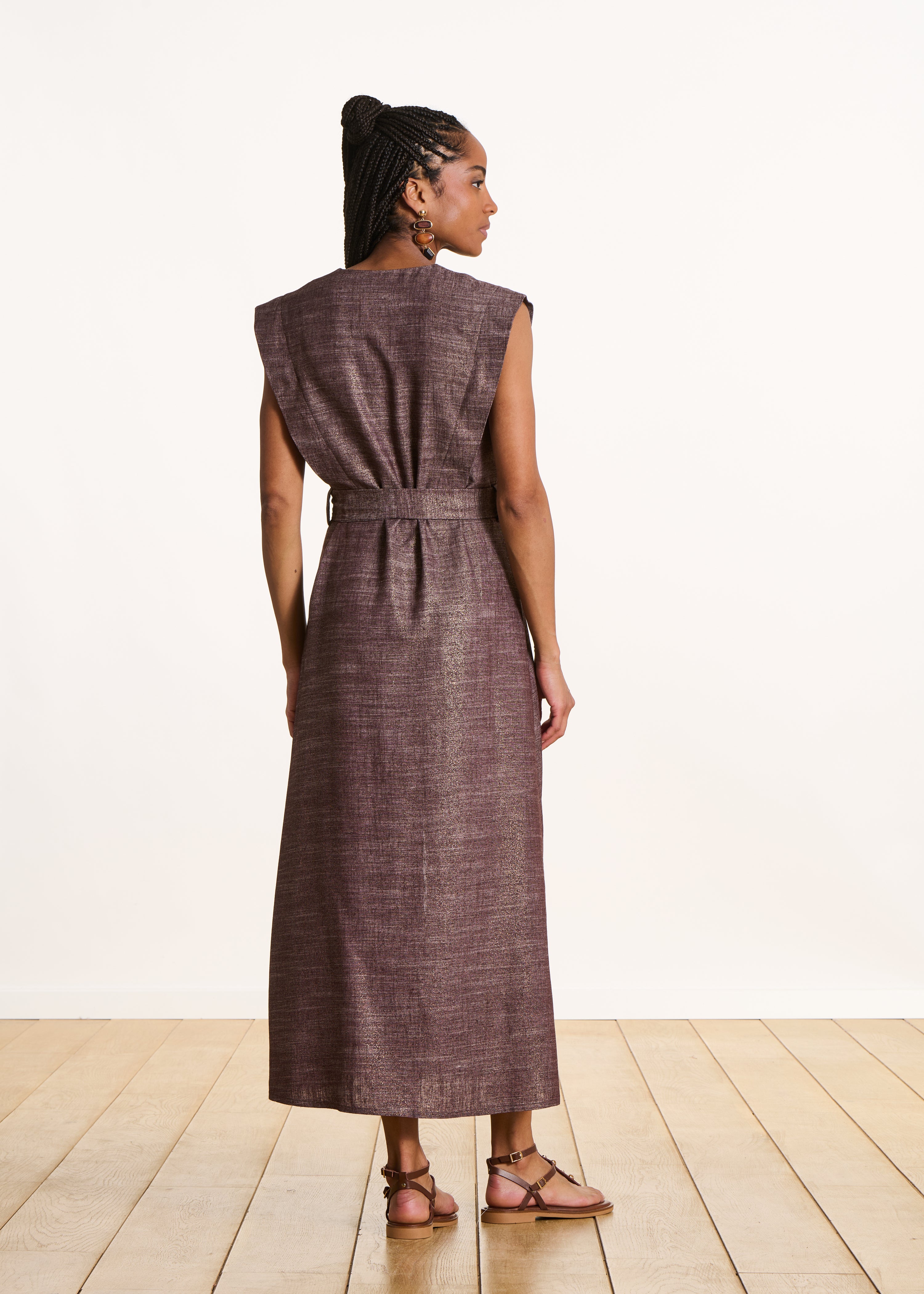 Iridescent brown midi wrap dress