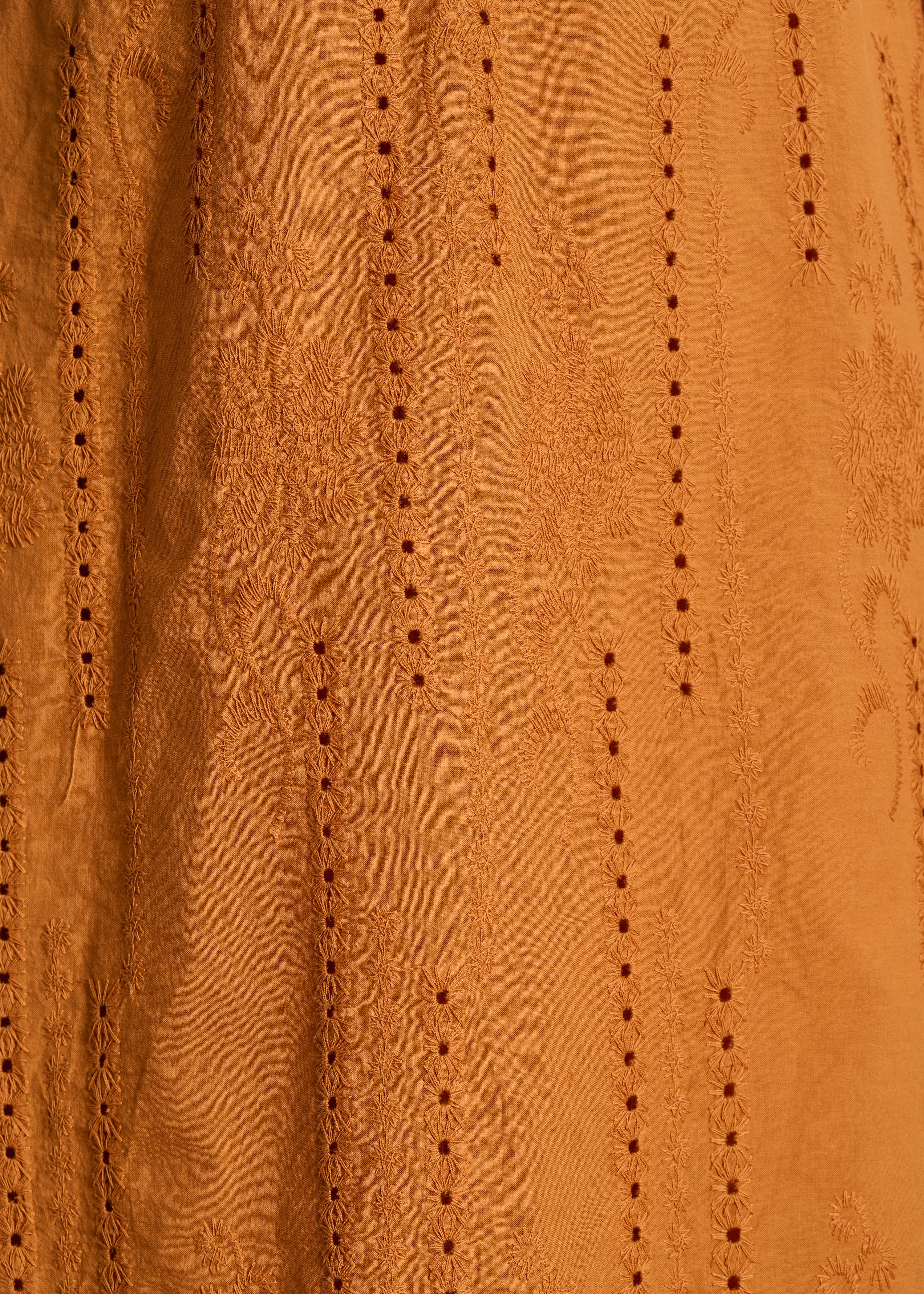Mid-length ochre dress in eyelet embroidery