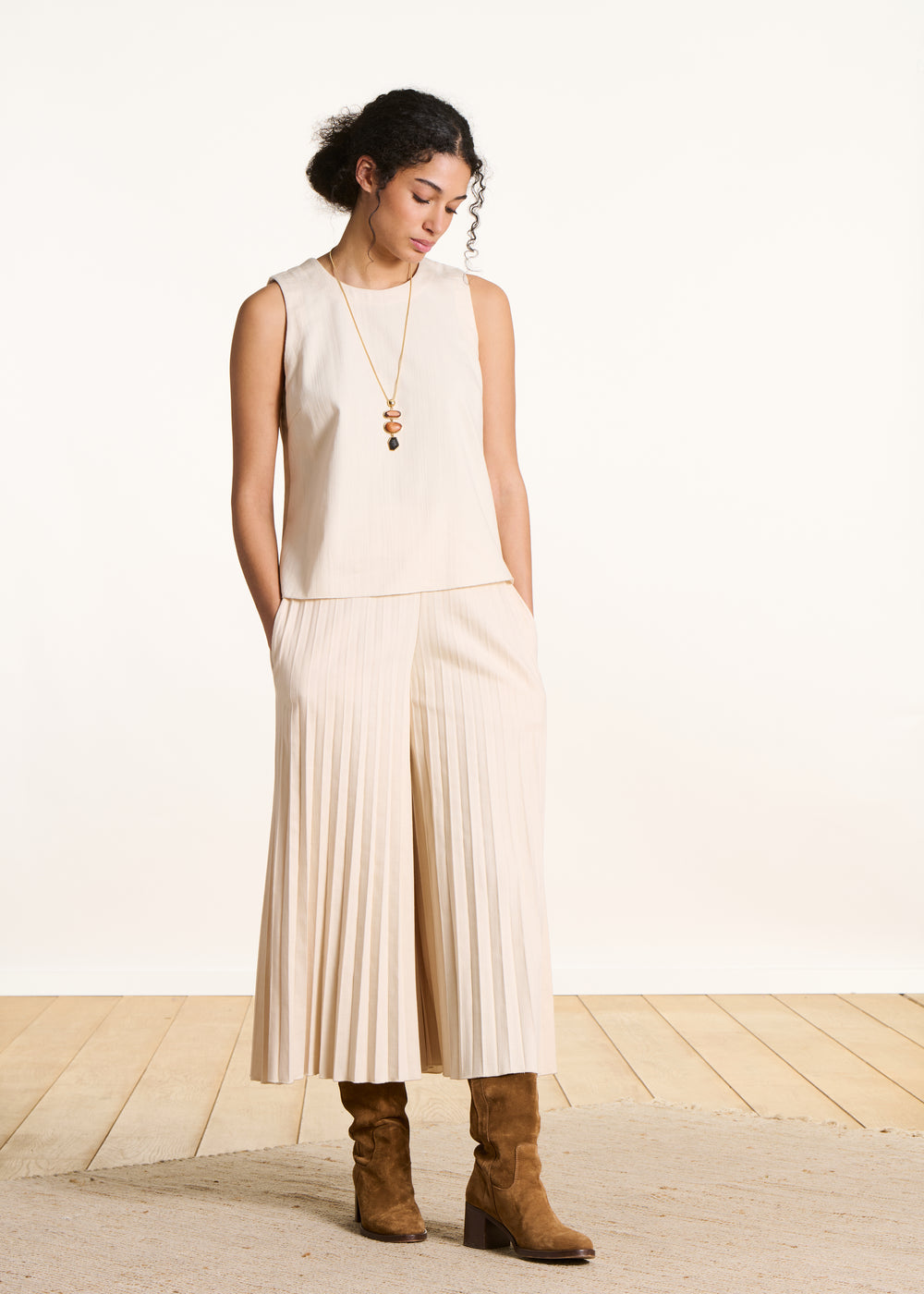 Top en jean écru sans manches - La Fée Maraboutée