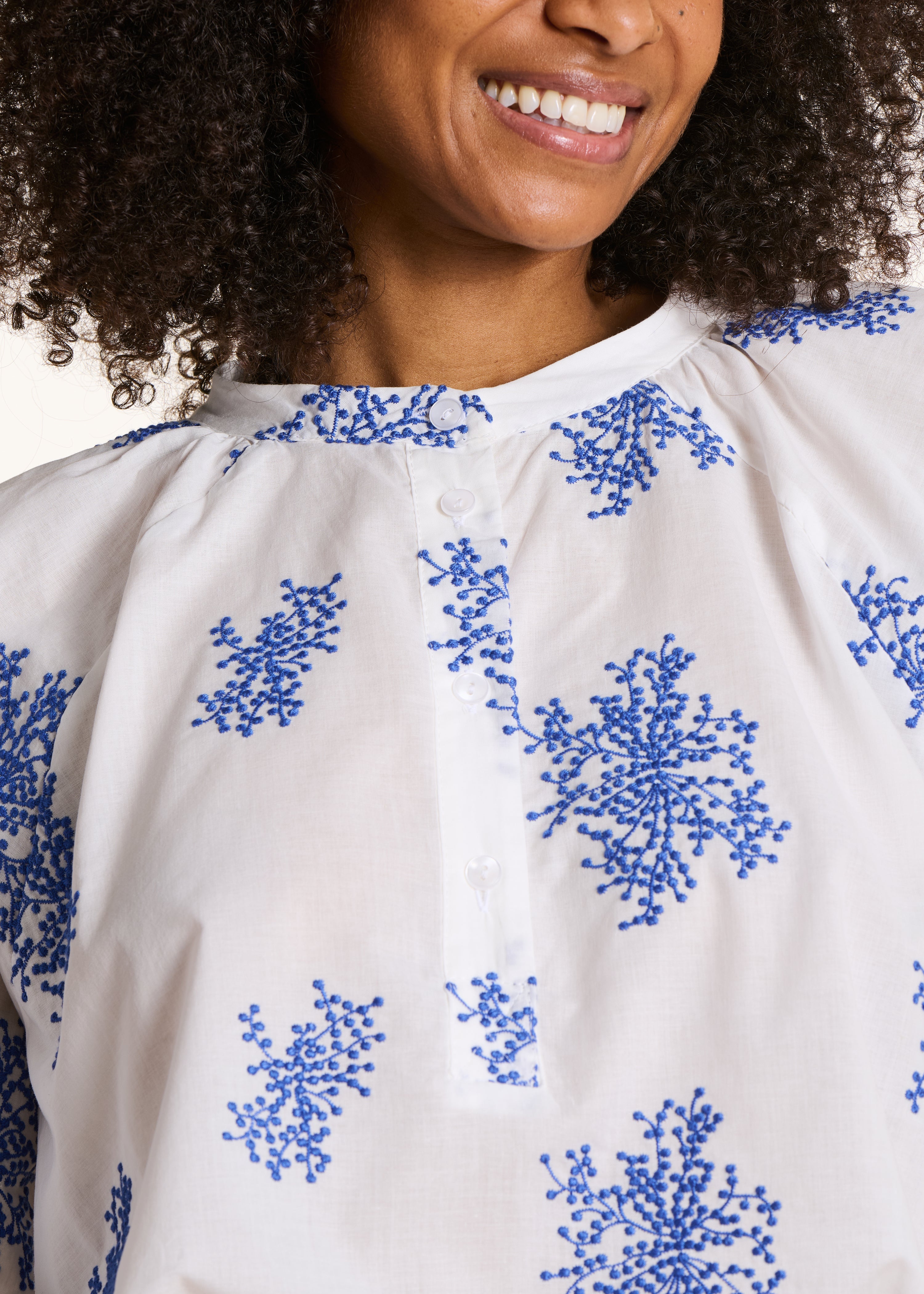 Oversized Ecru Printed Long Sleeve Top