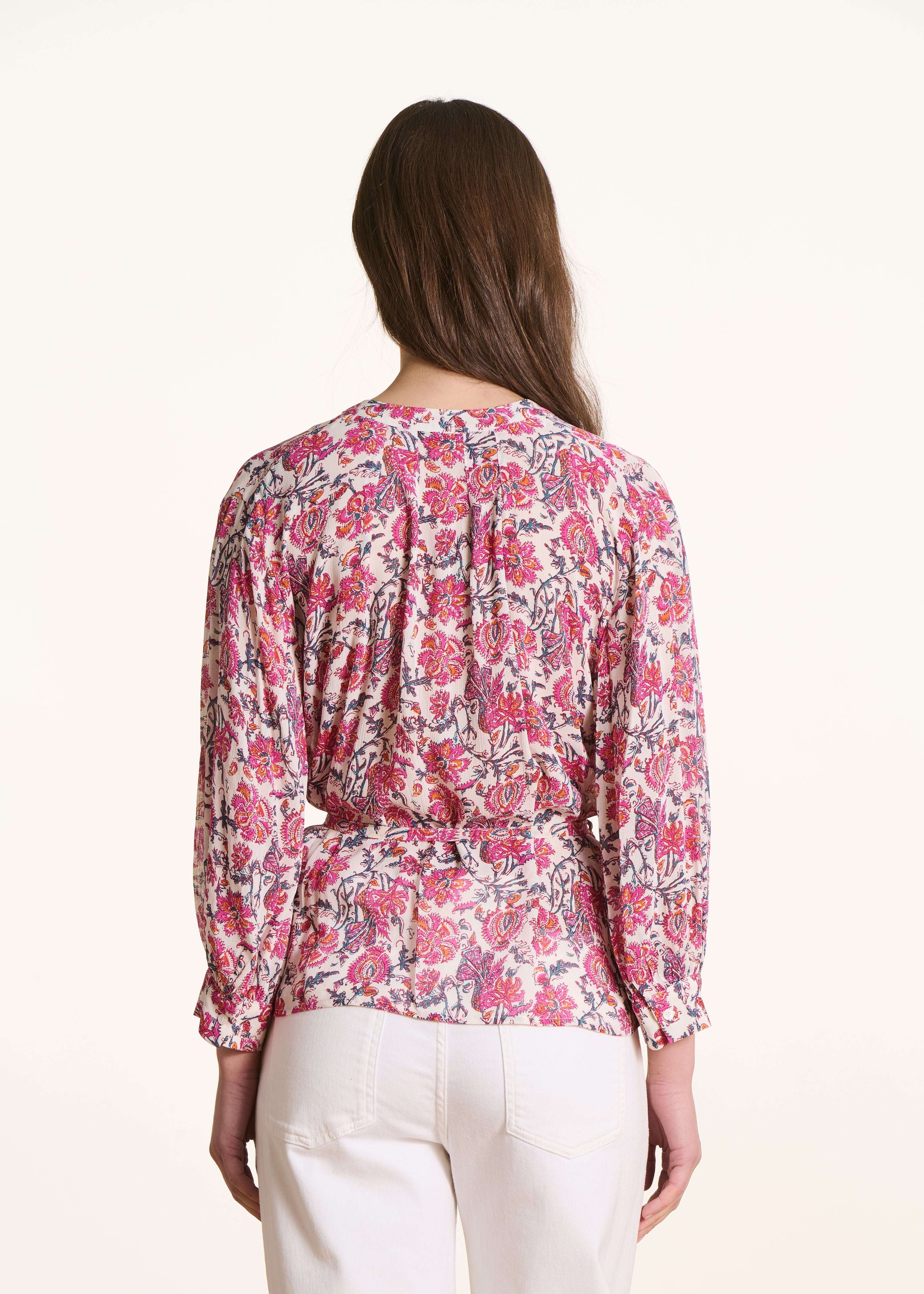 Top ample rose à imprimé floral manches longues
