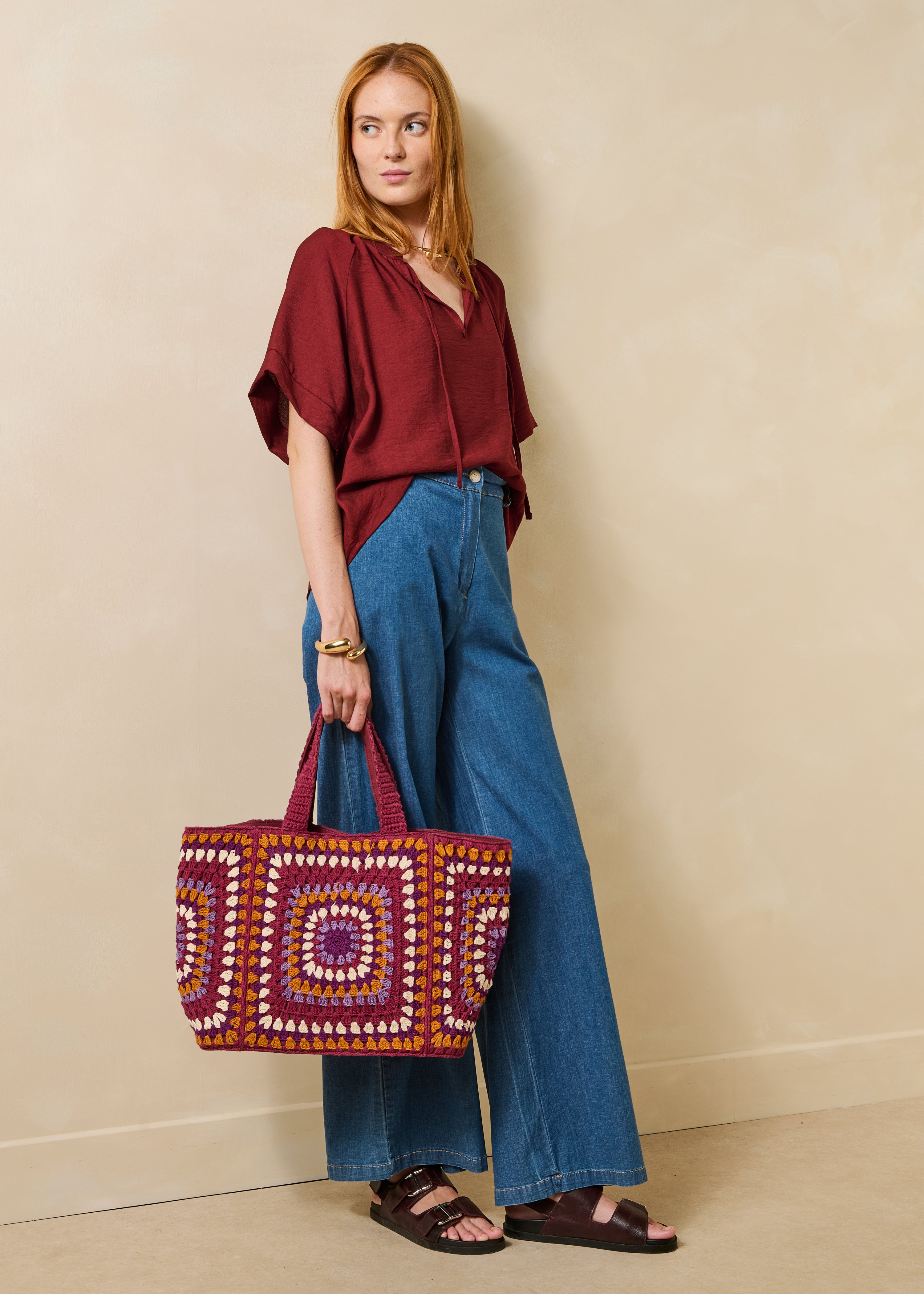 Top ample bordeaux manches courtes