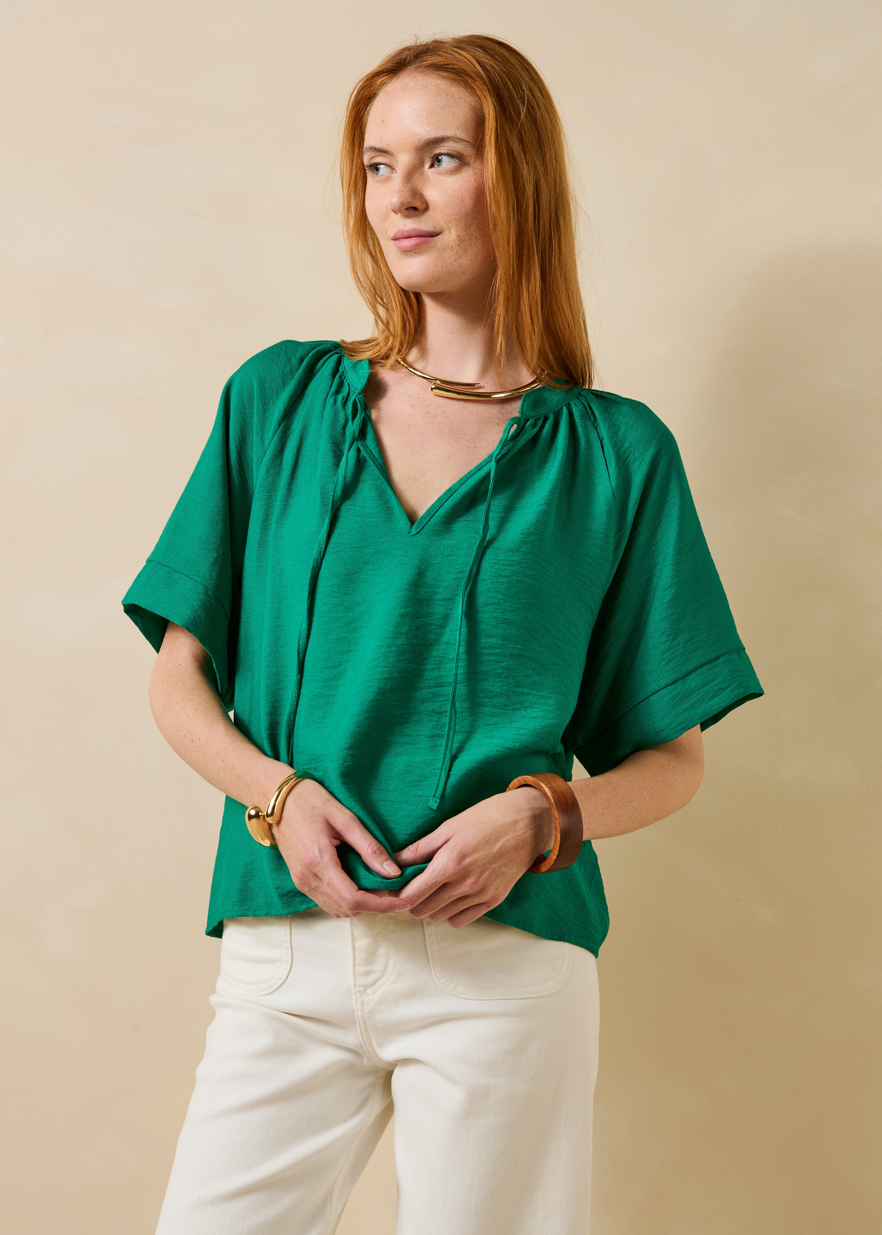 Top ample vert manches courtes