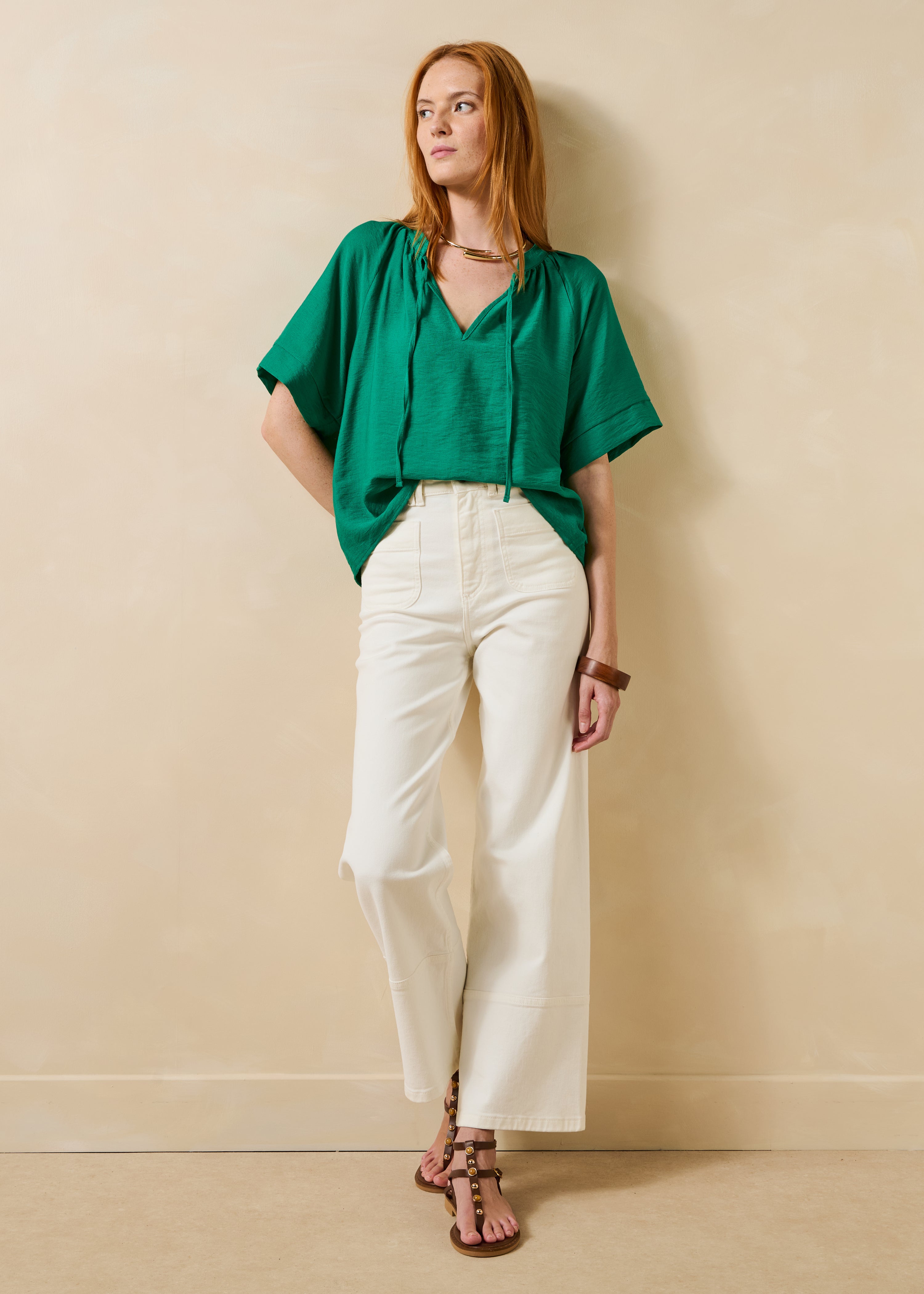Top ample vert manches courtes