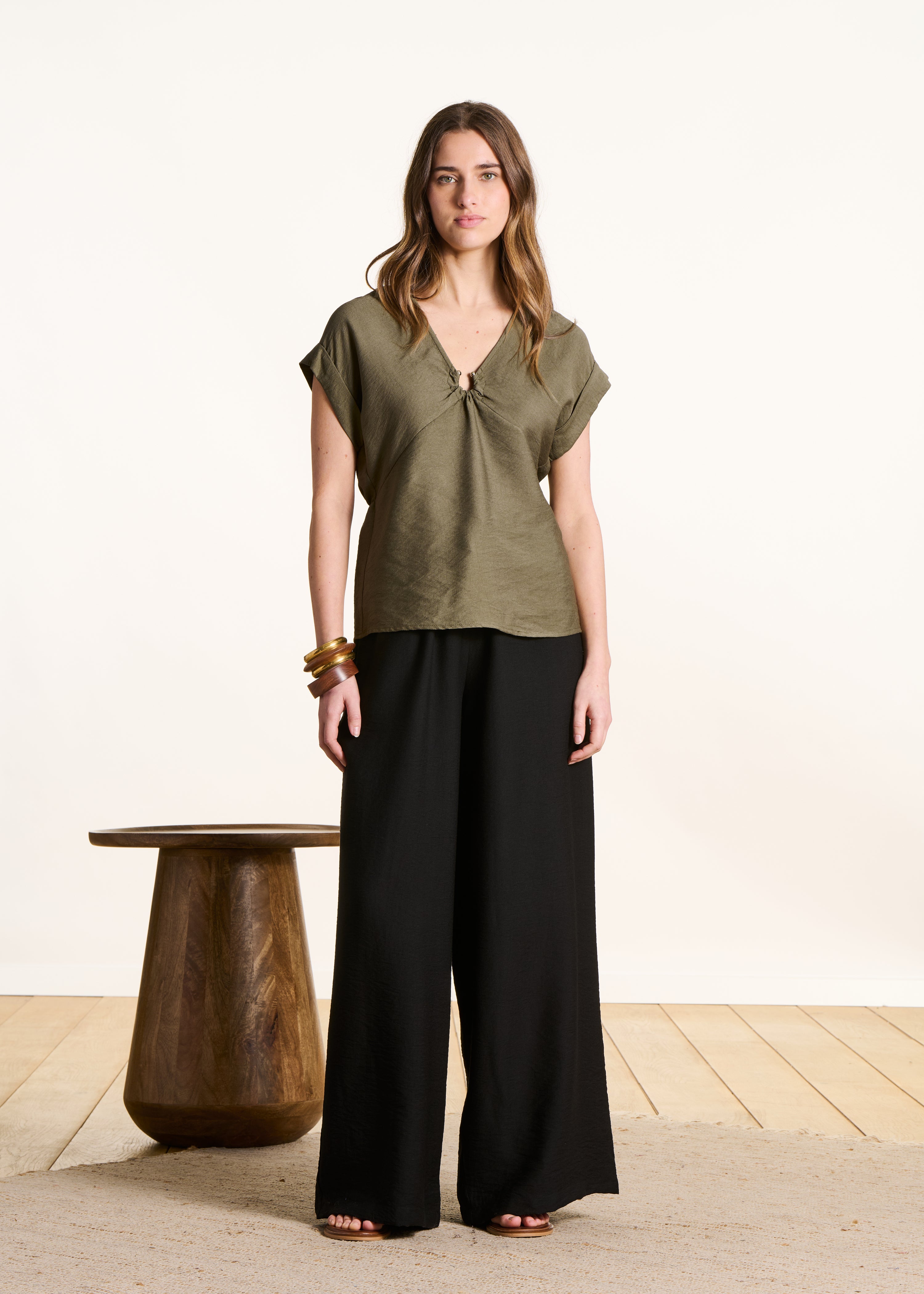 Khaki short-sleeve top
