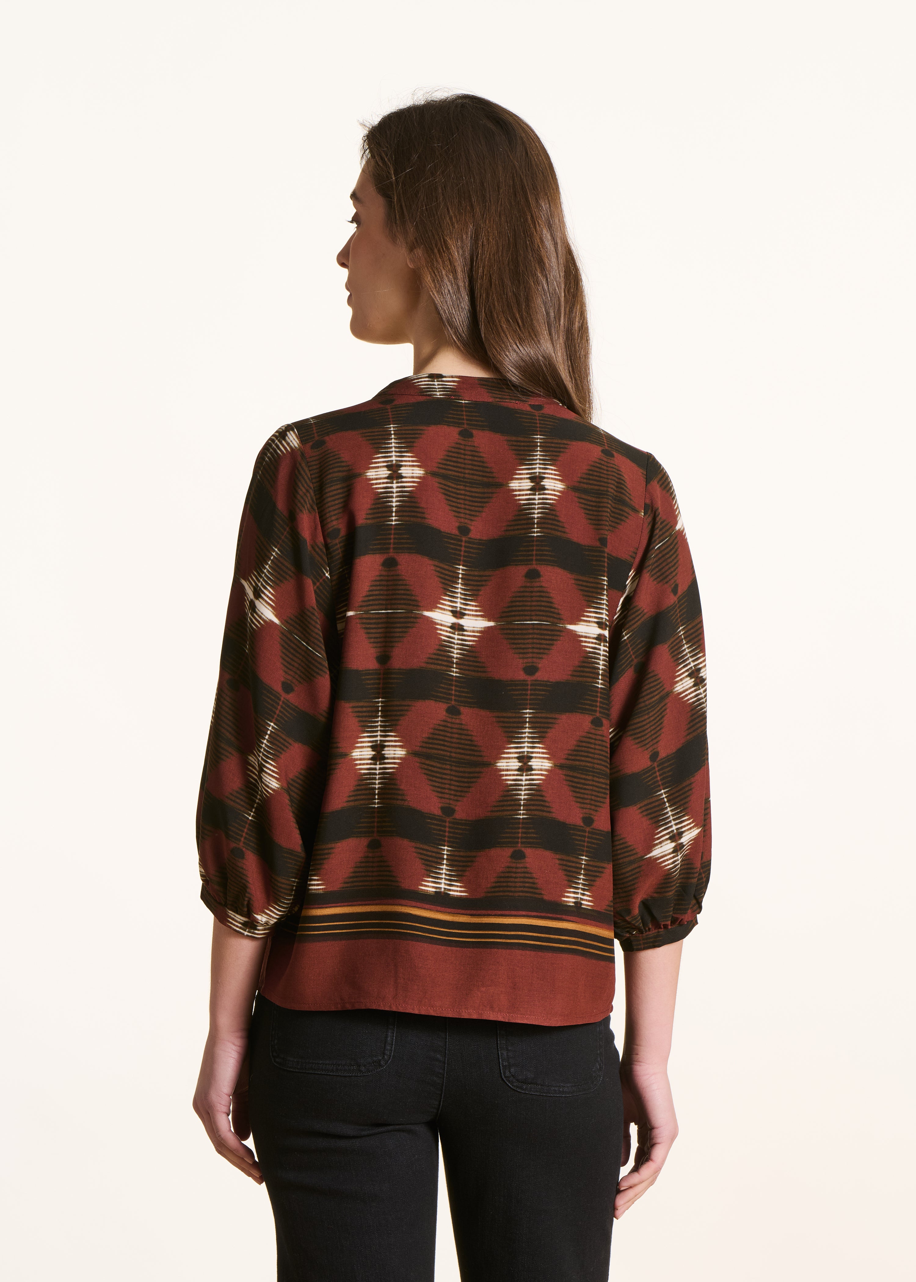 Brown printed short-sleeve top