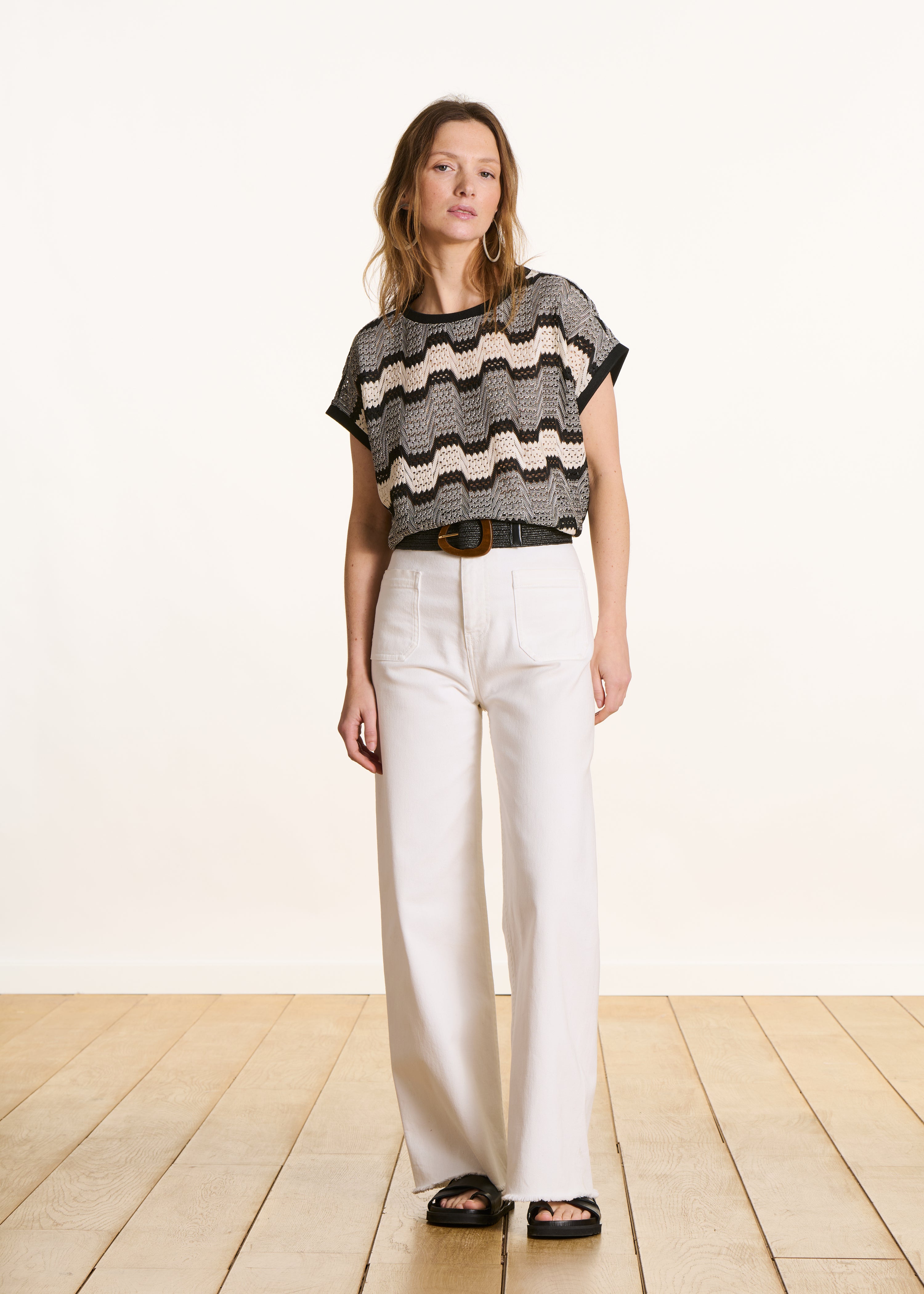 Black crochet short sleeve T-shirt