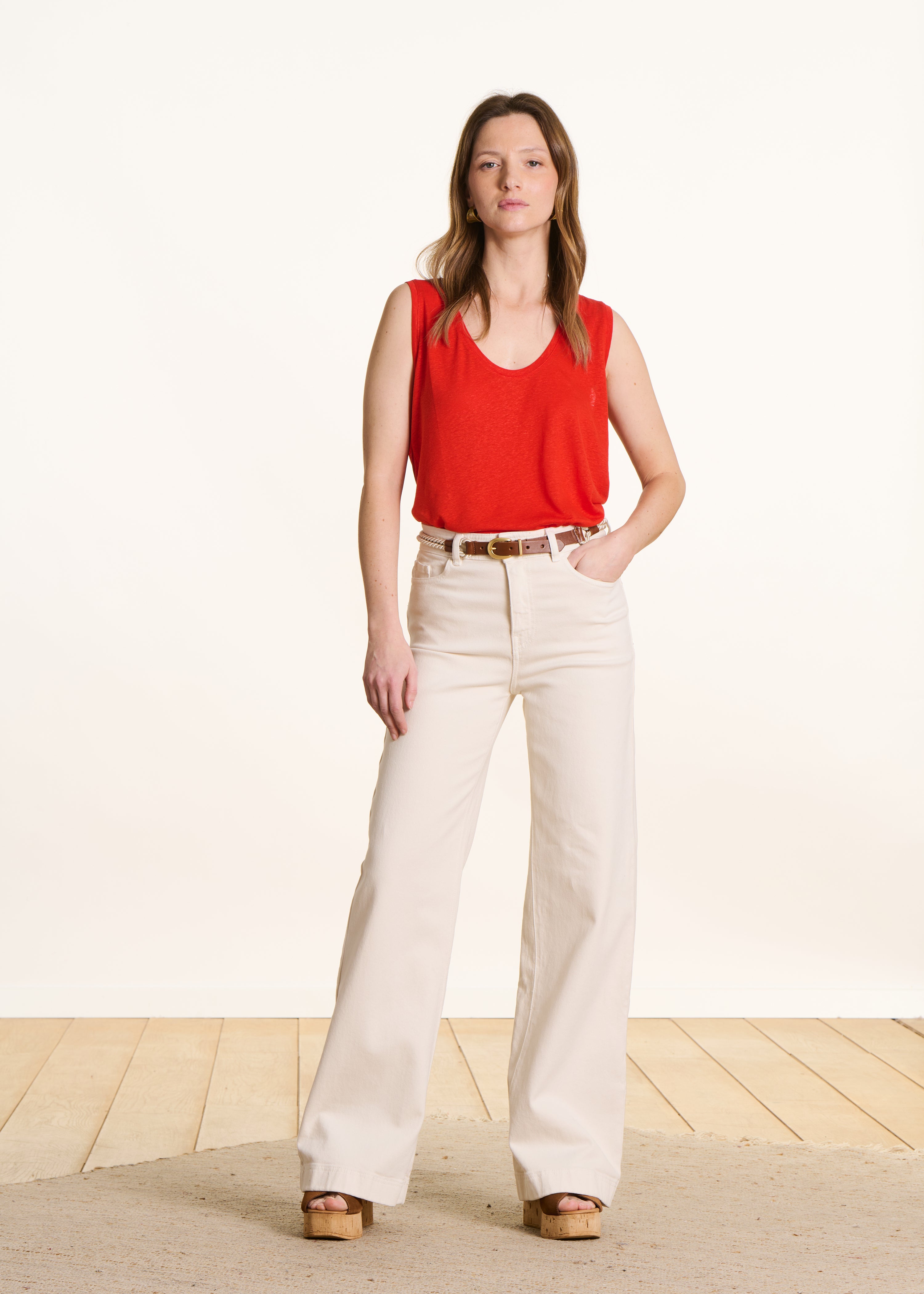 Débardeur orange en jersey lyocell