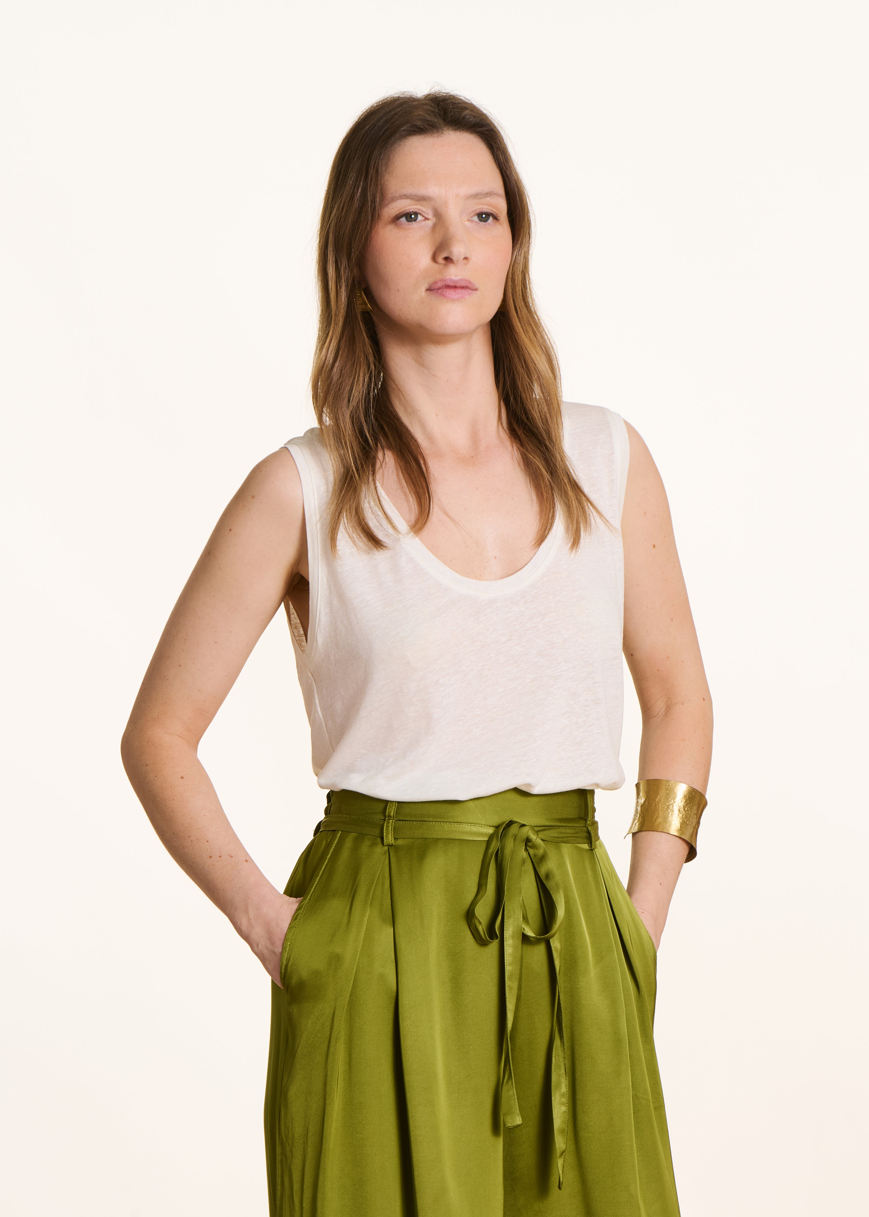 Débardeur écru en jersey lyocell